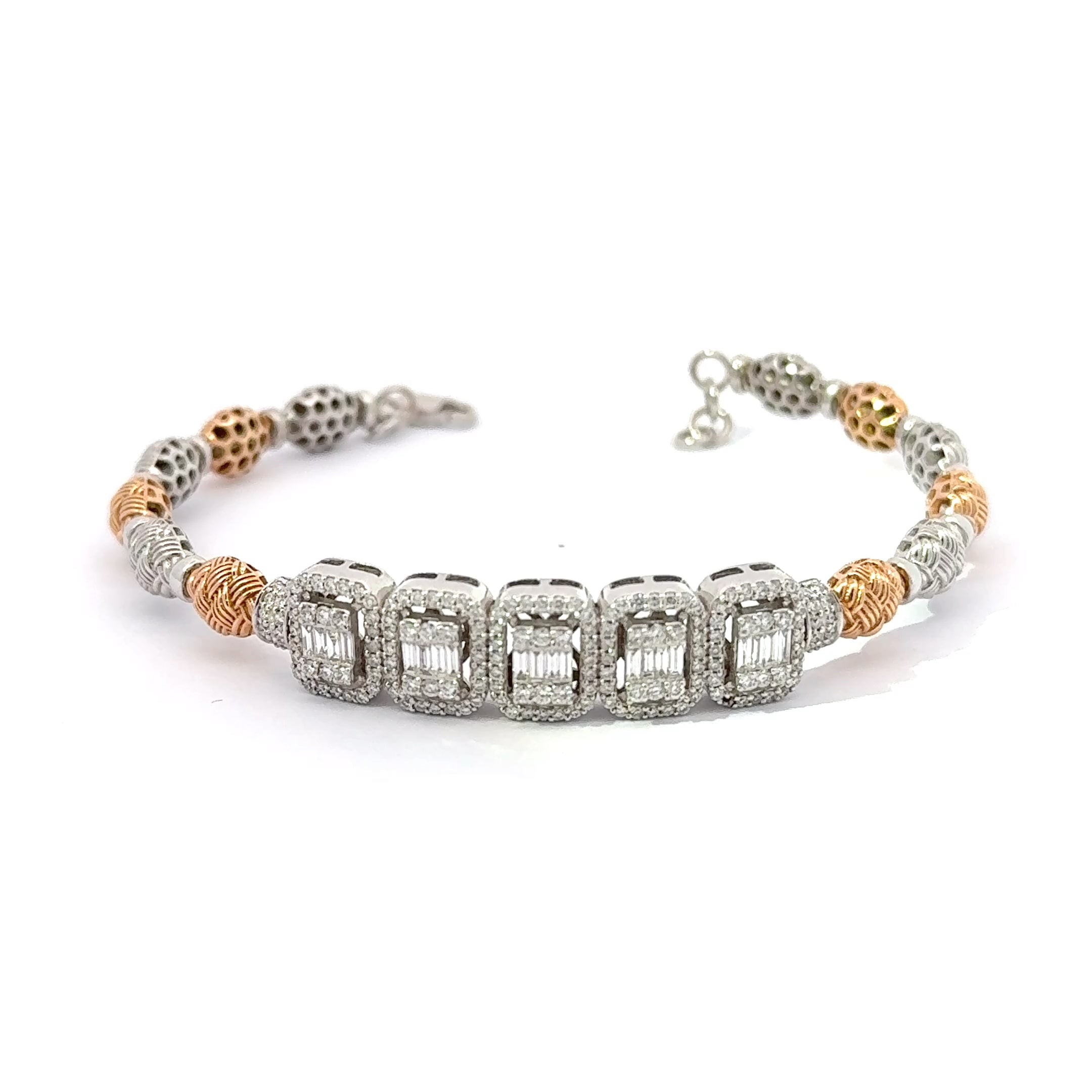 white and Rose Gold Diamond Chain Bracelet