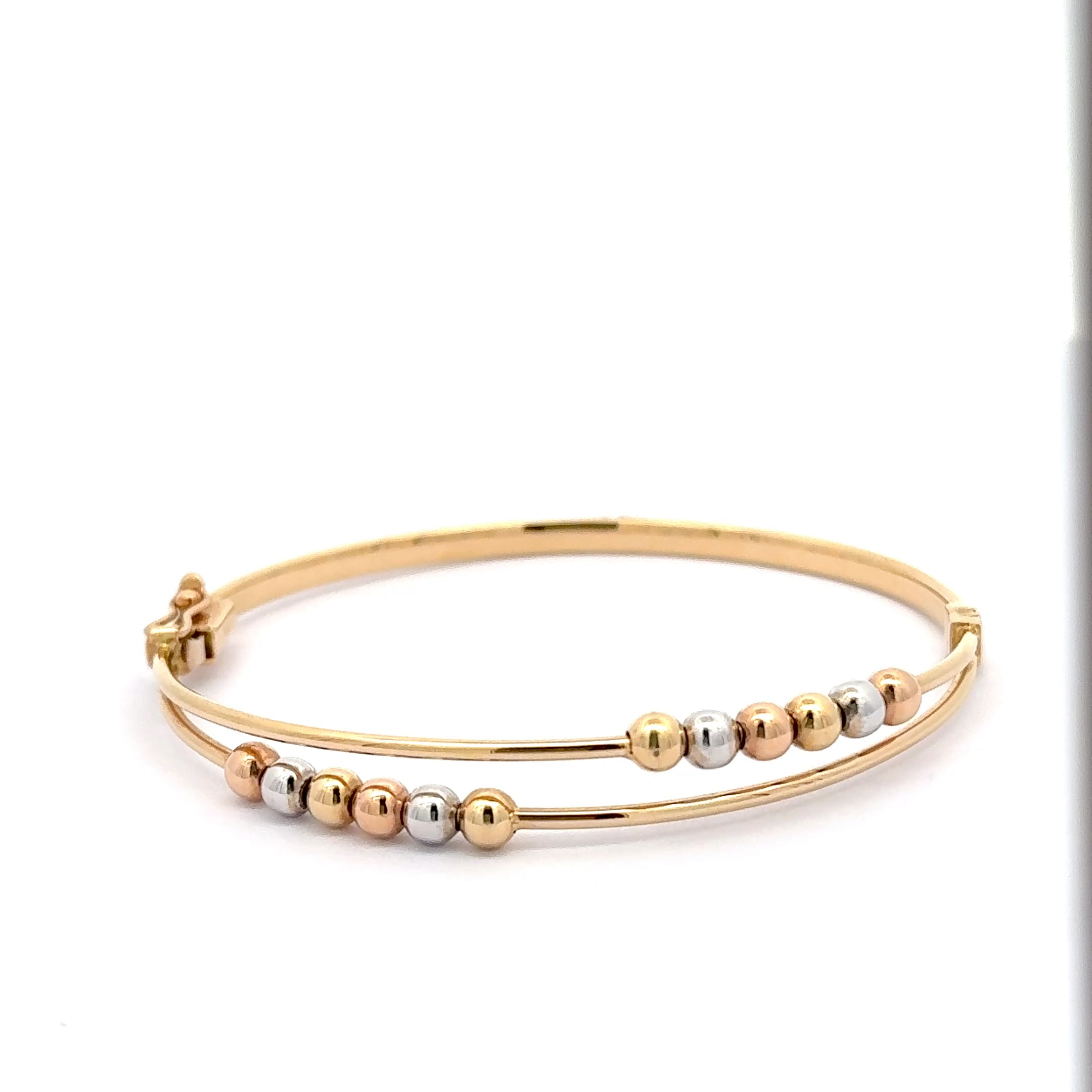 Tri-Tone Sphere Accent Yellow Gold Bangle