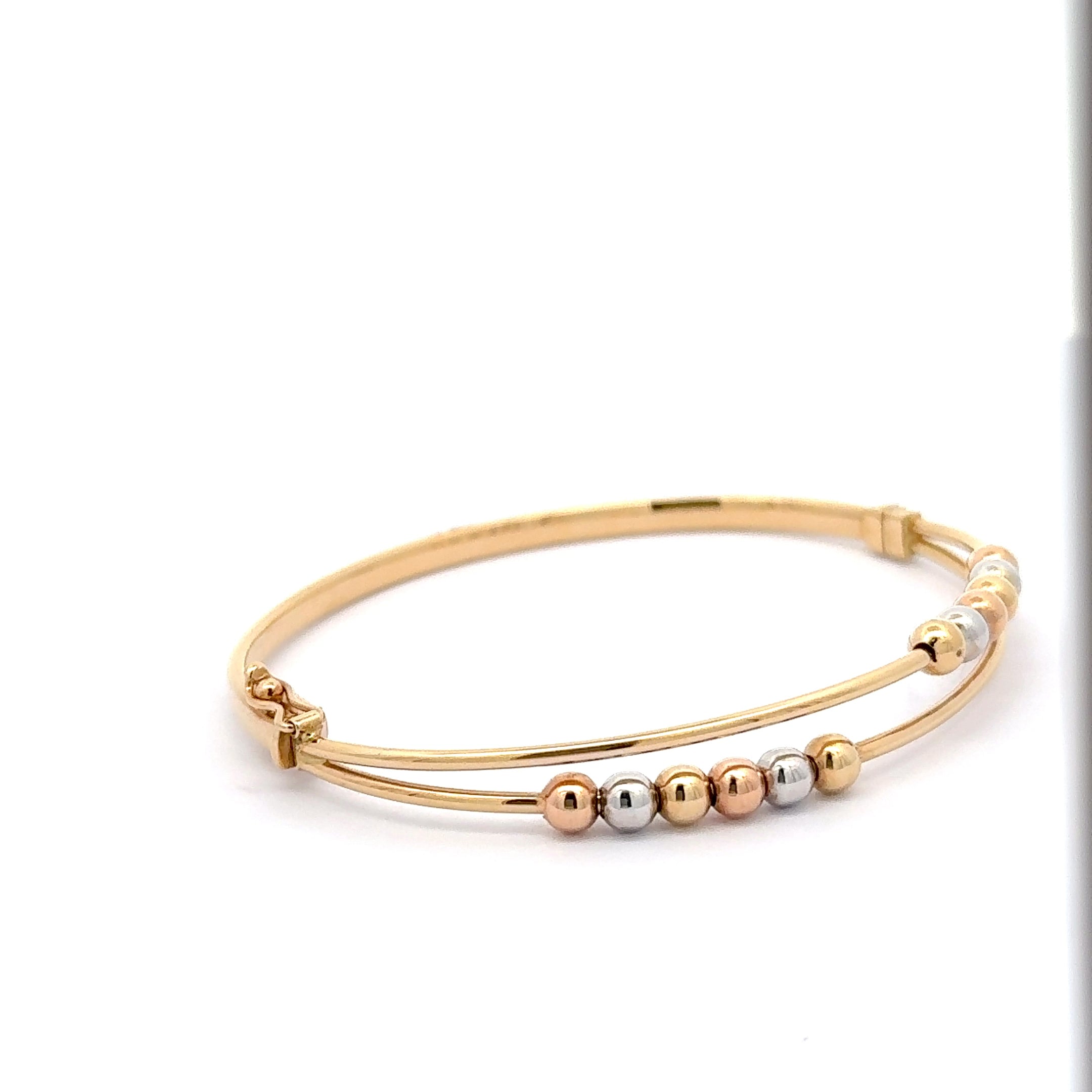 Tri-Tone Sphere Accent Yellow Gold Bangle