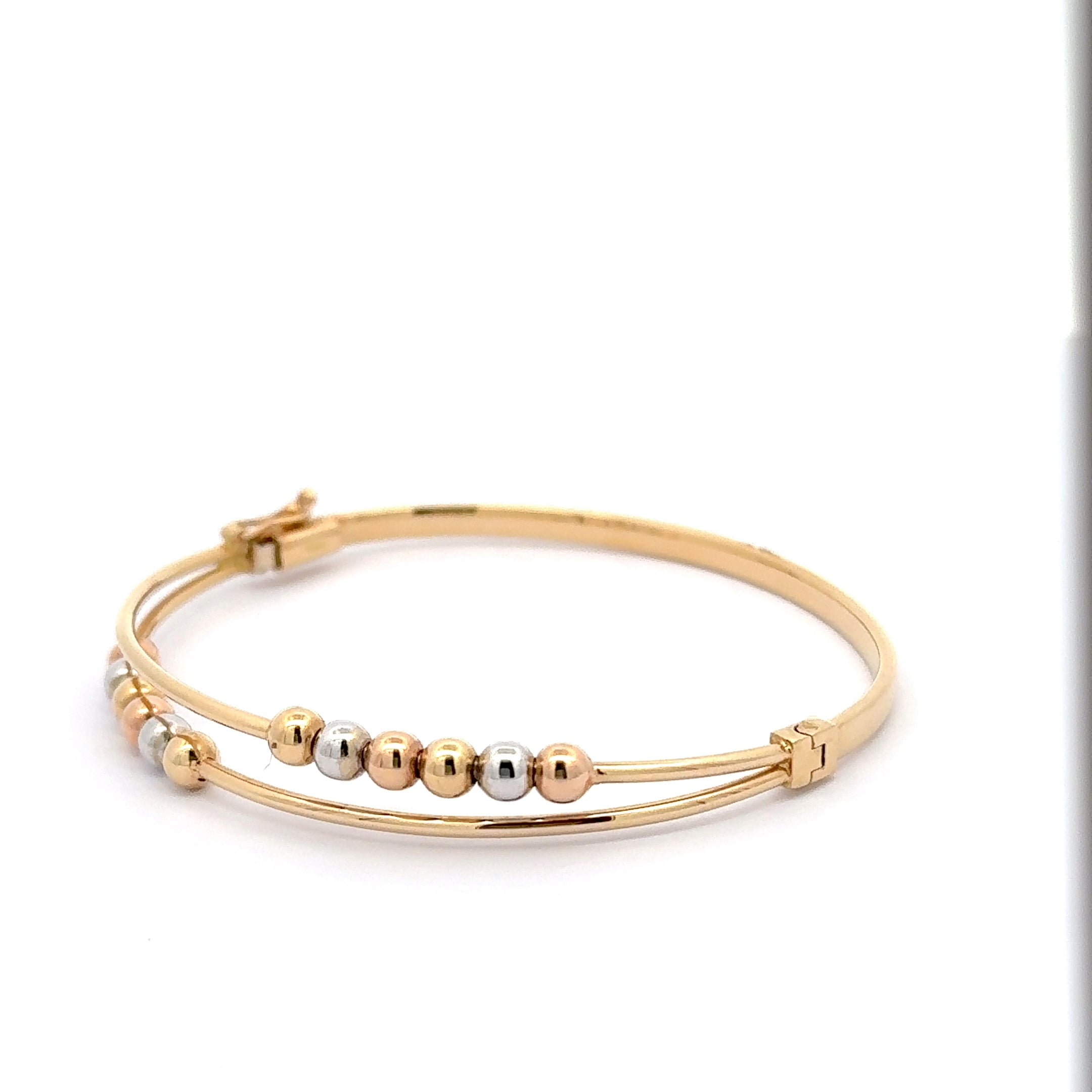 Tri-Tone Sphere Accent Yellow Gold Bangle