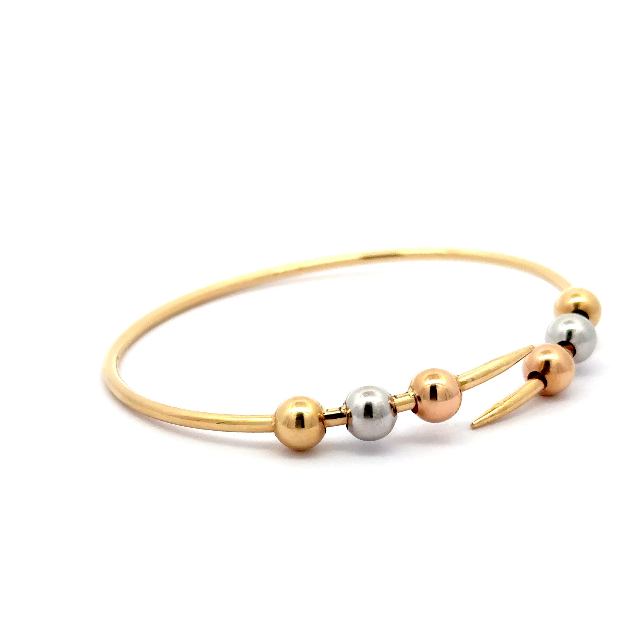 Tri-Tone Beaded Yellow Gold Bangle
