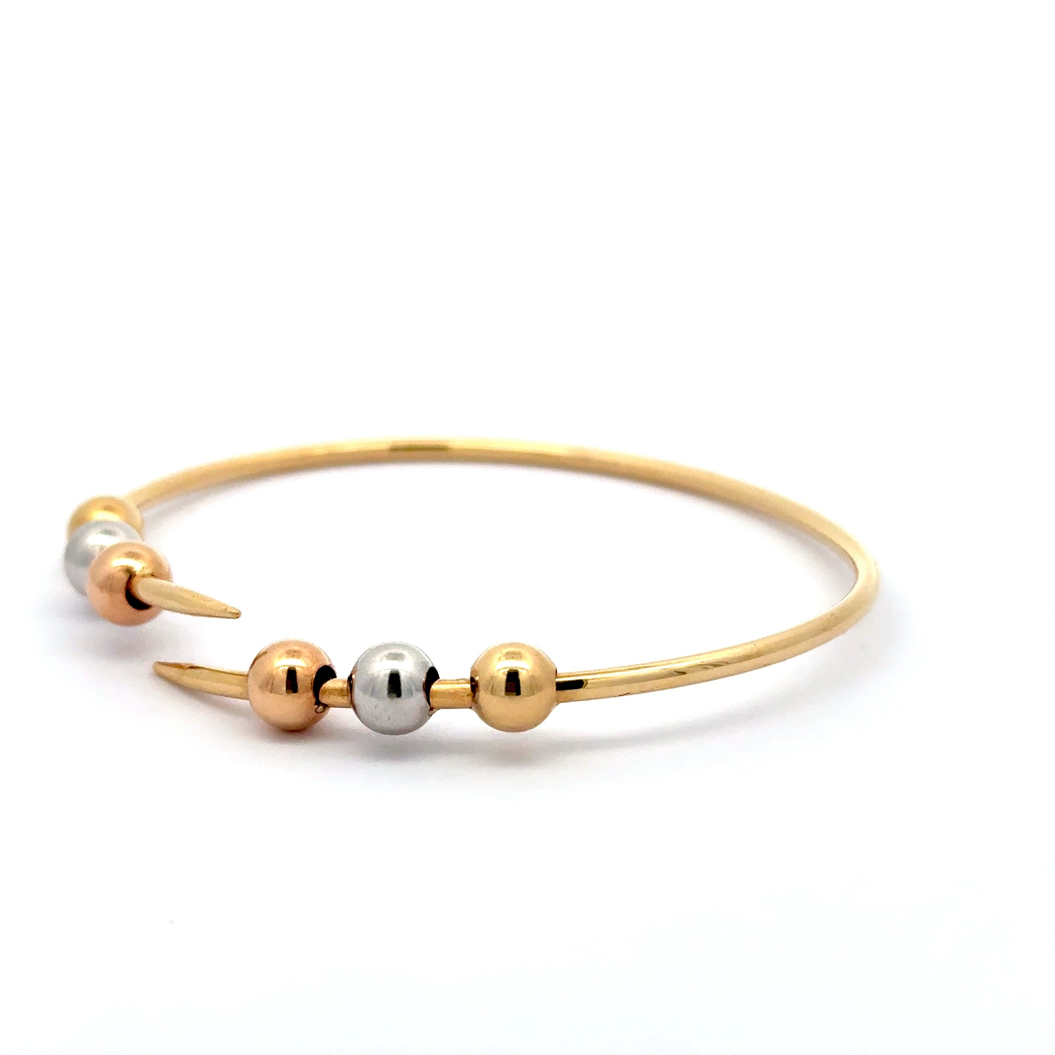 Tri-Tone Beaded Yellow Gold Bangle
