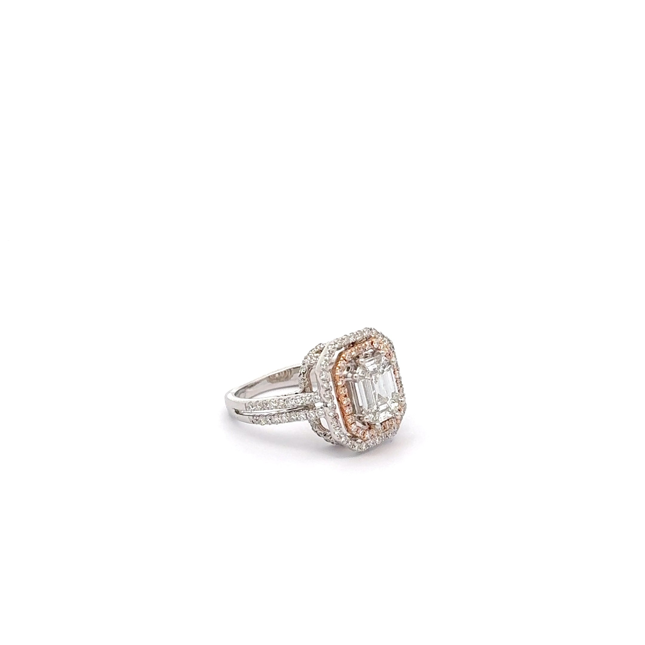 Rose Gold Multistone Ring with Emerald Cut Diamond