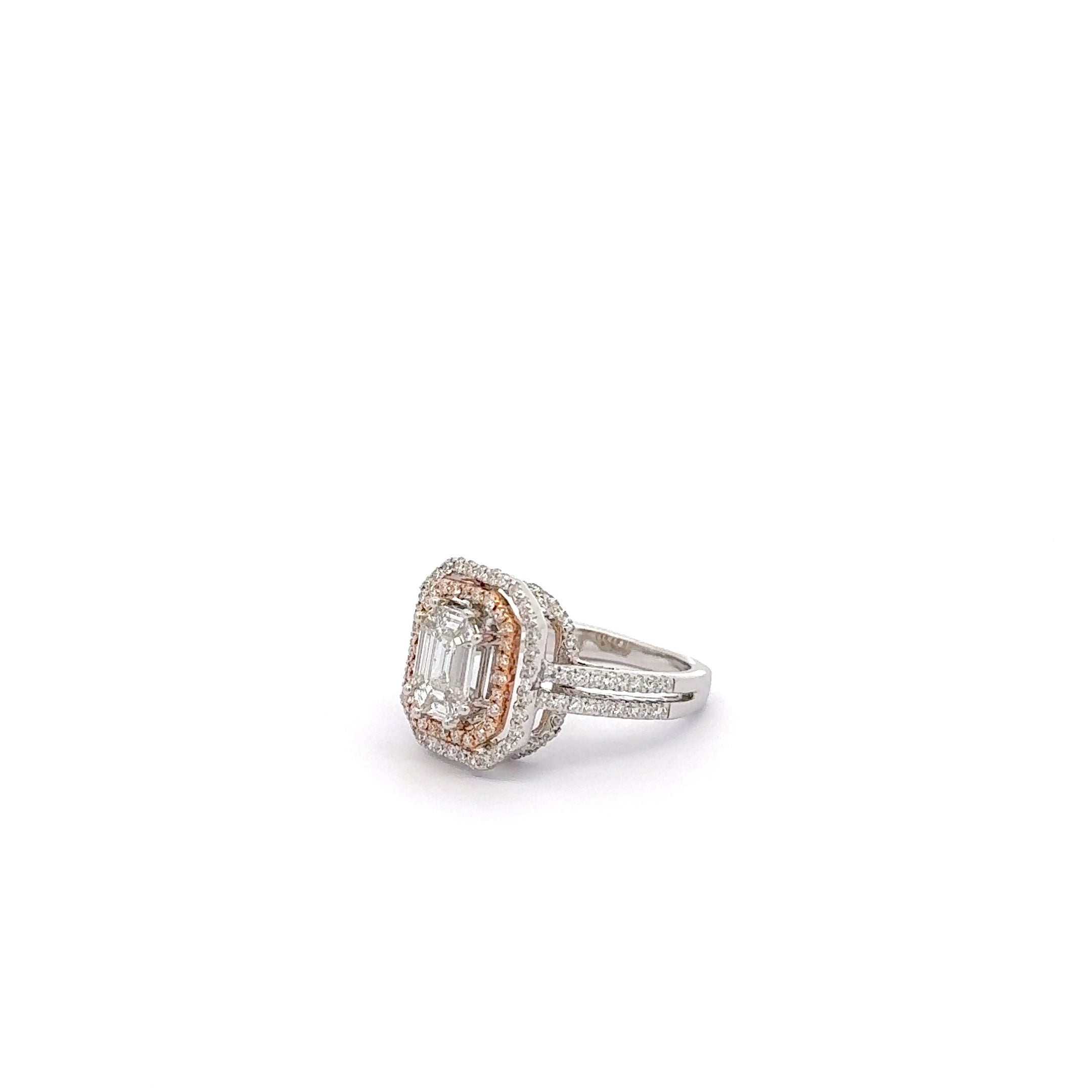 Rose Gold Multistone Ring with Emerald Cut Diamond
