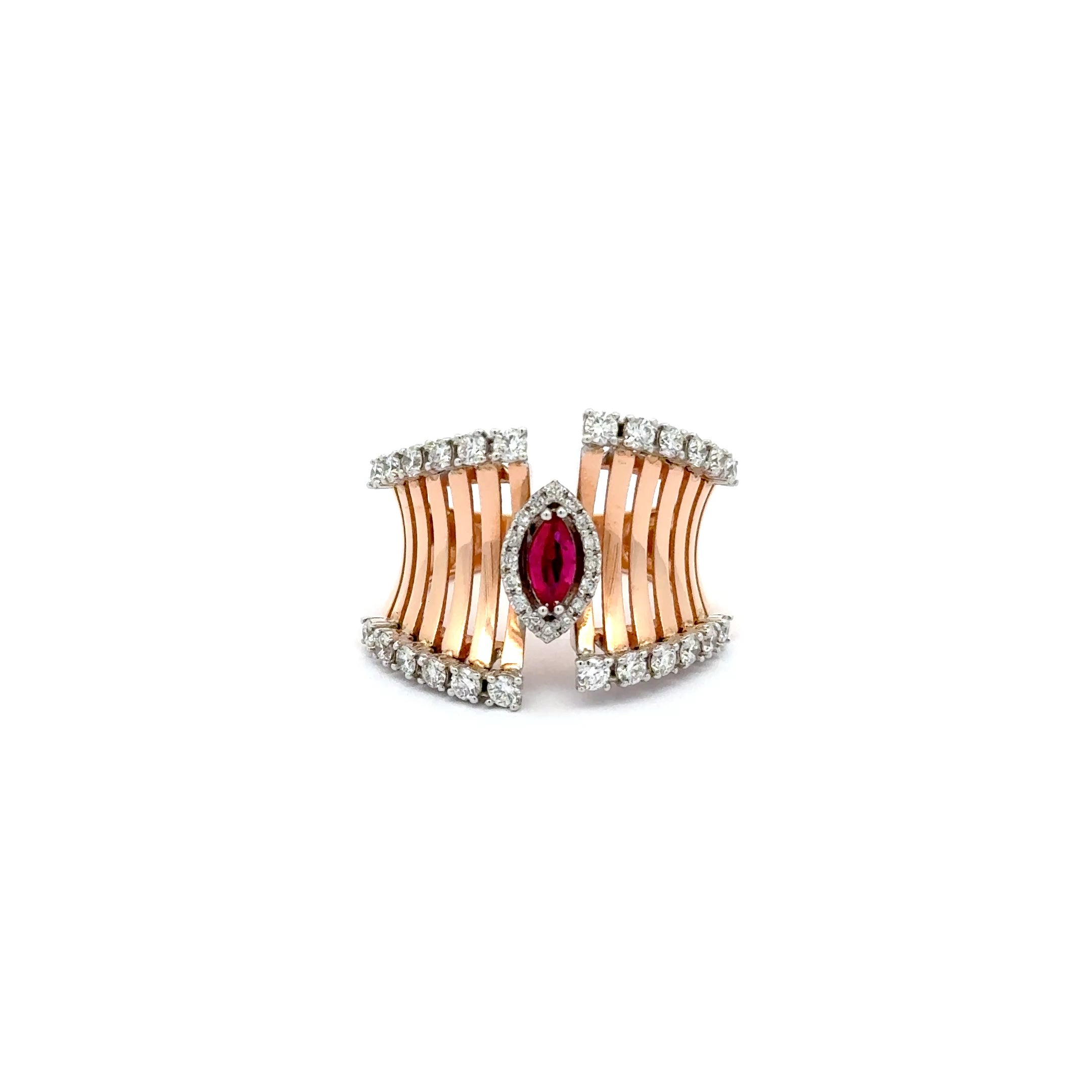 Rose Gold Cocktail Ring with Red Oval Ruby