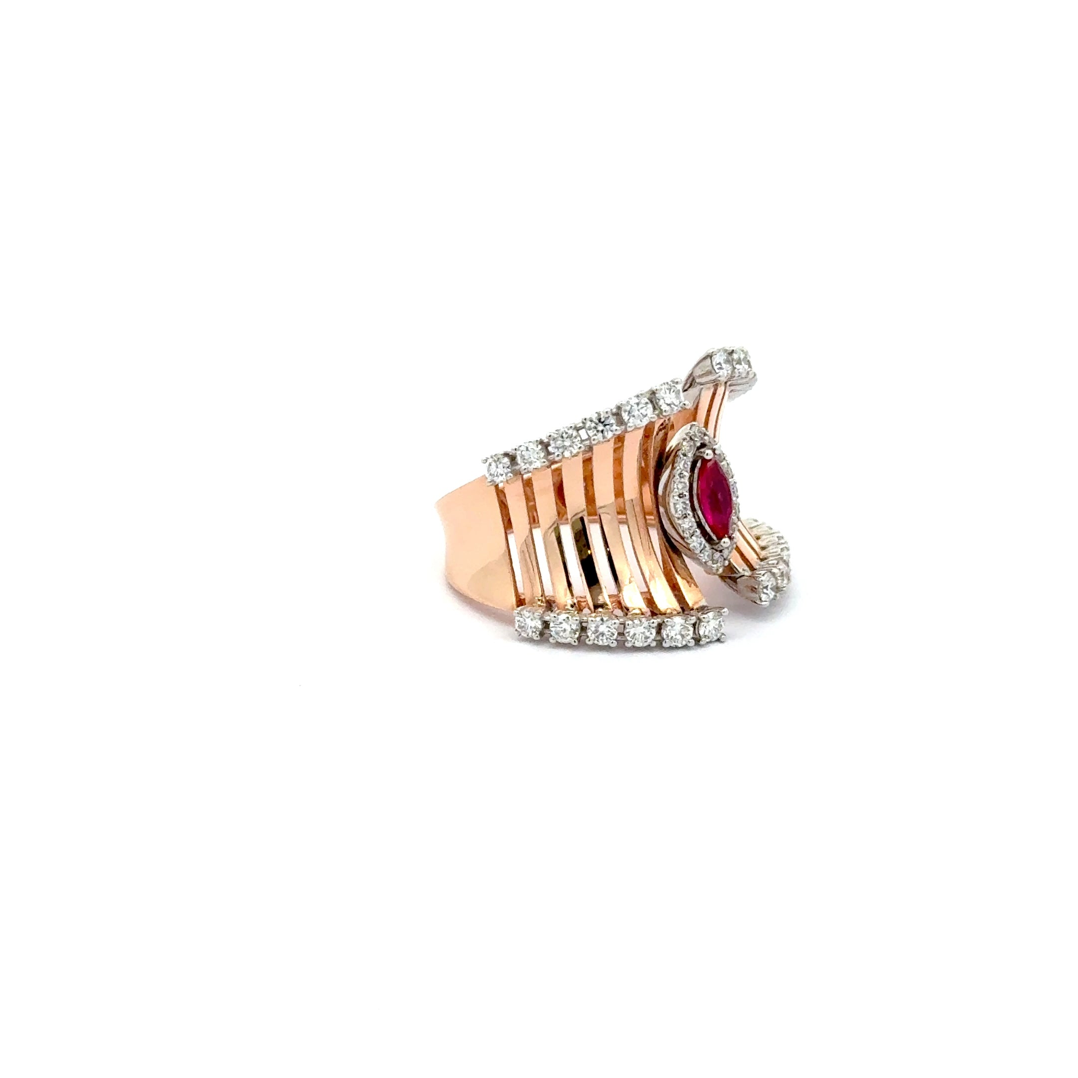 Rose Gold Cocktail Ring with Red Oval Ruby