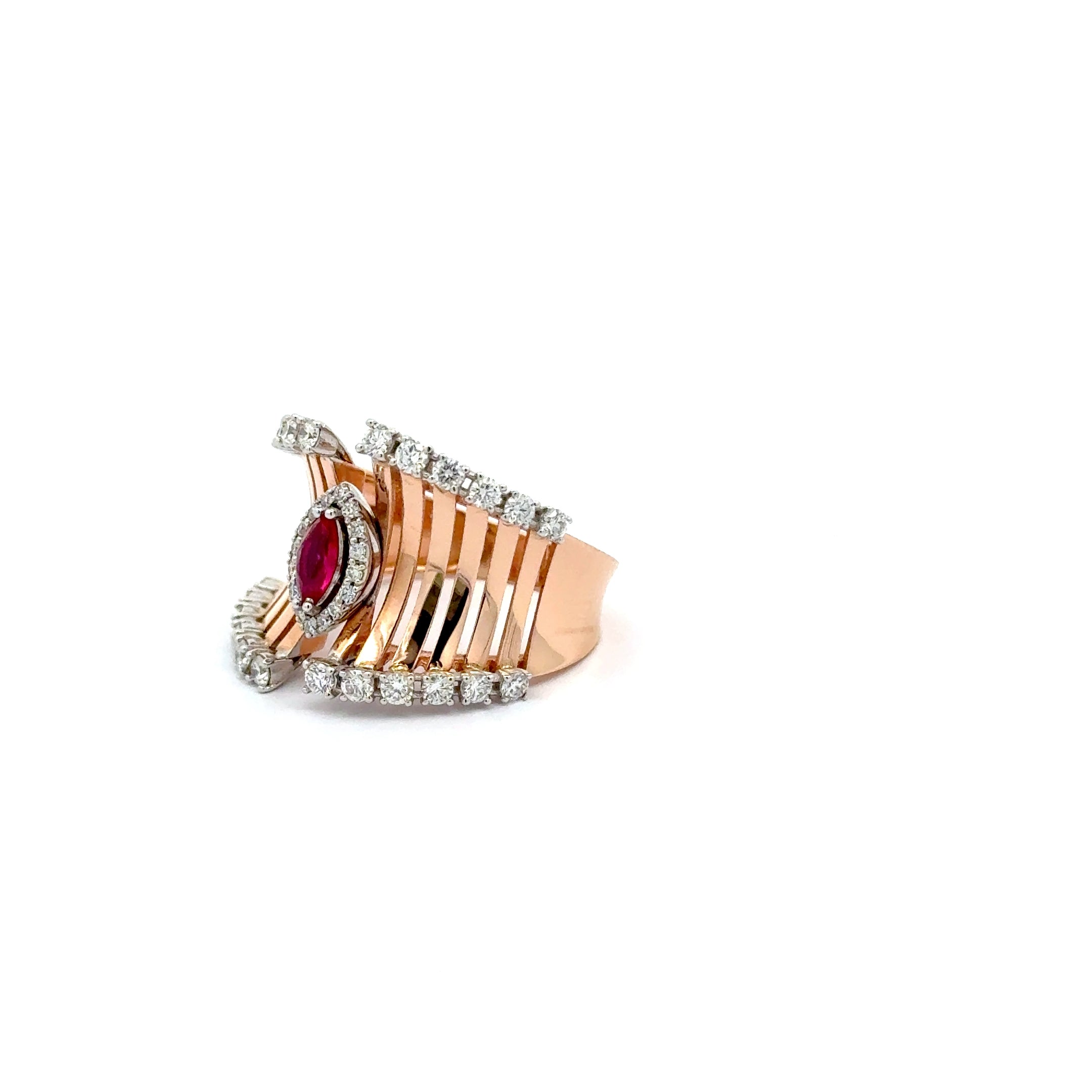 Rose Gold Cocktail Ring with Red Oval Ruby