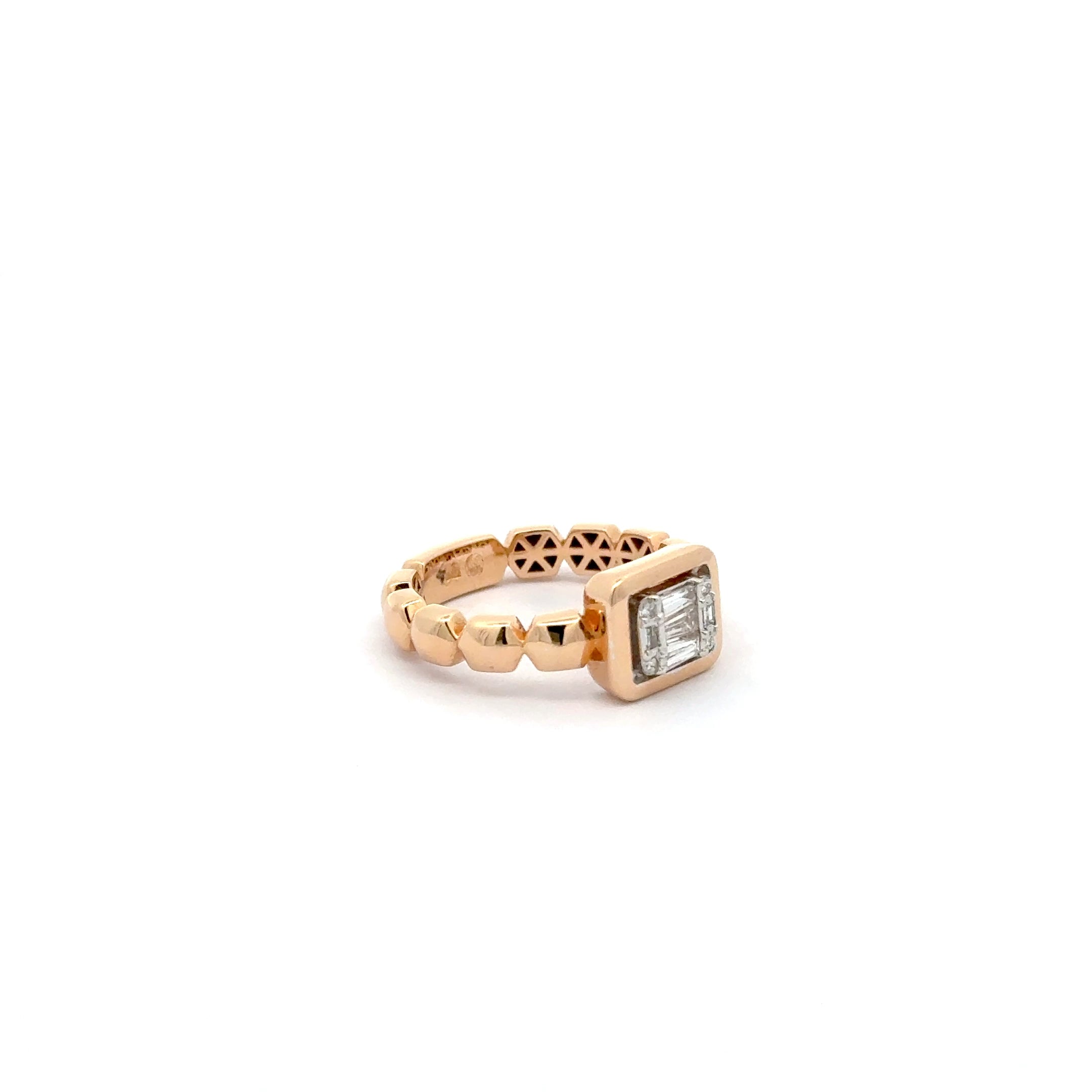 Rose Gold Multi-Stone Diamond Ring with Square Brilliant Cut Diamonds
