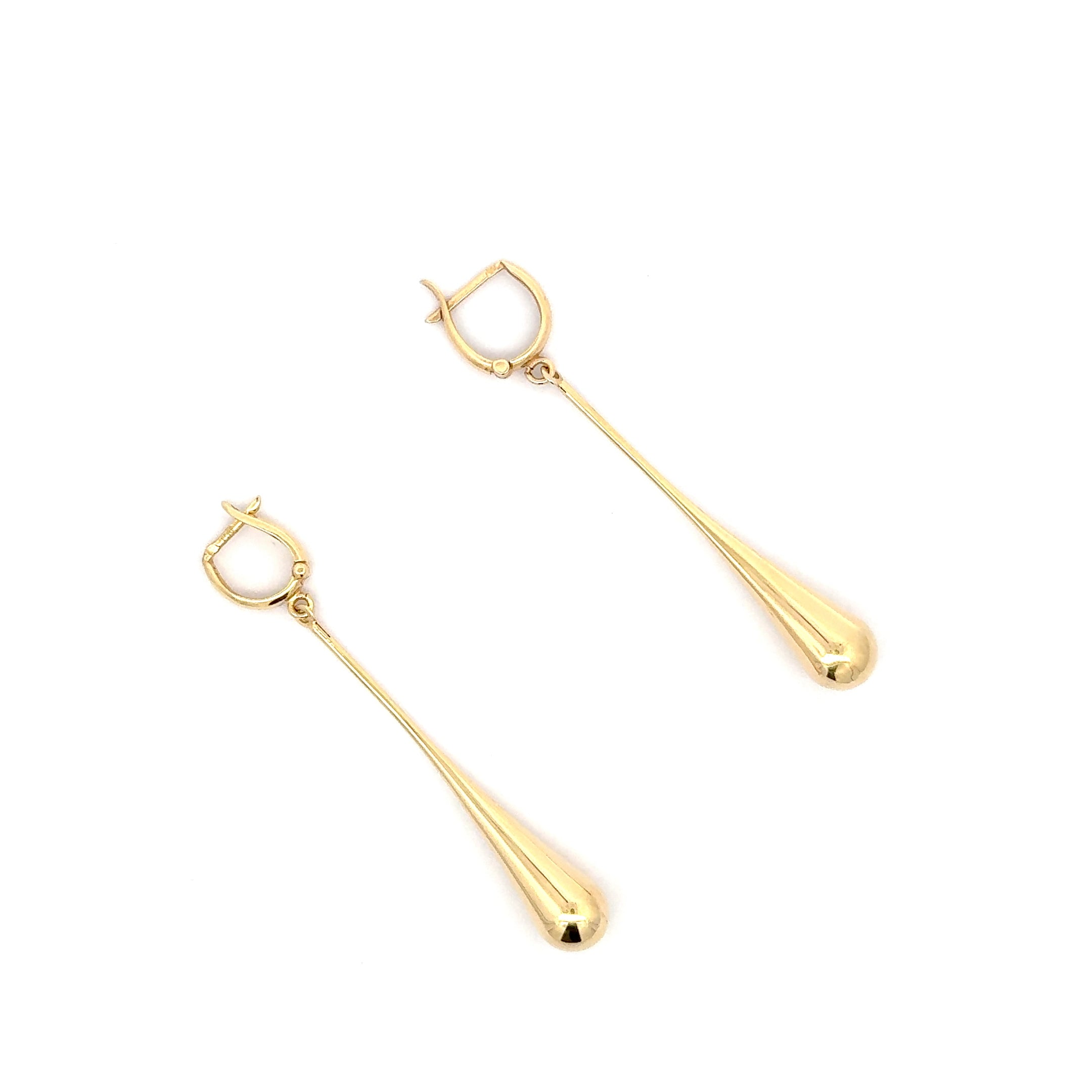 Yellow Gold Sleek Teardrop Dangle Earrings