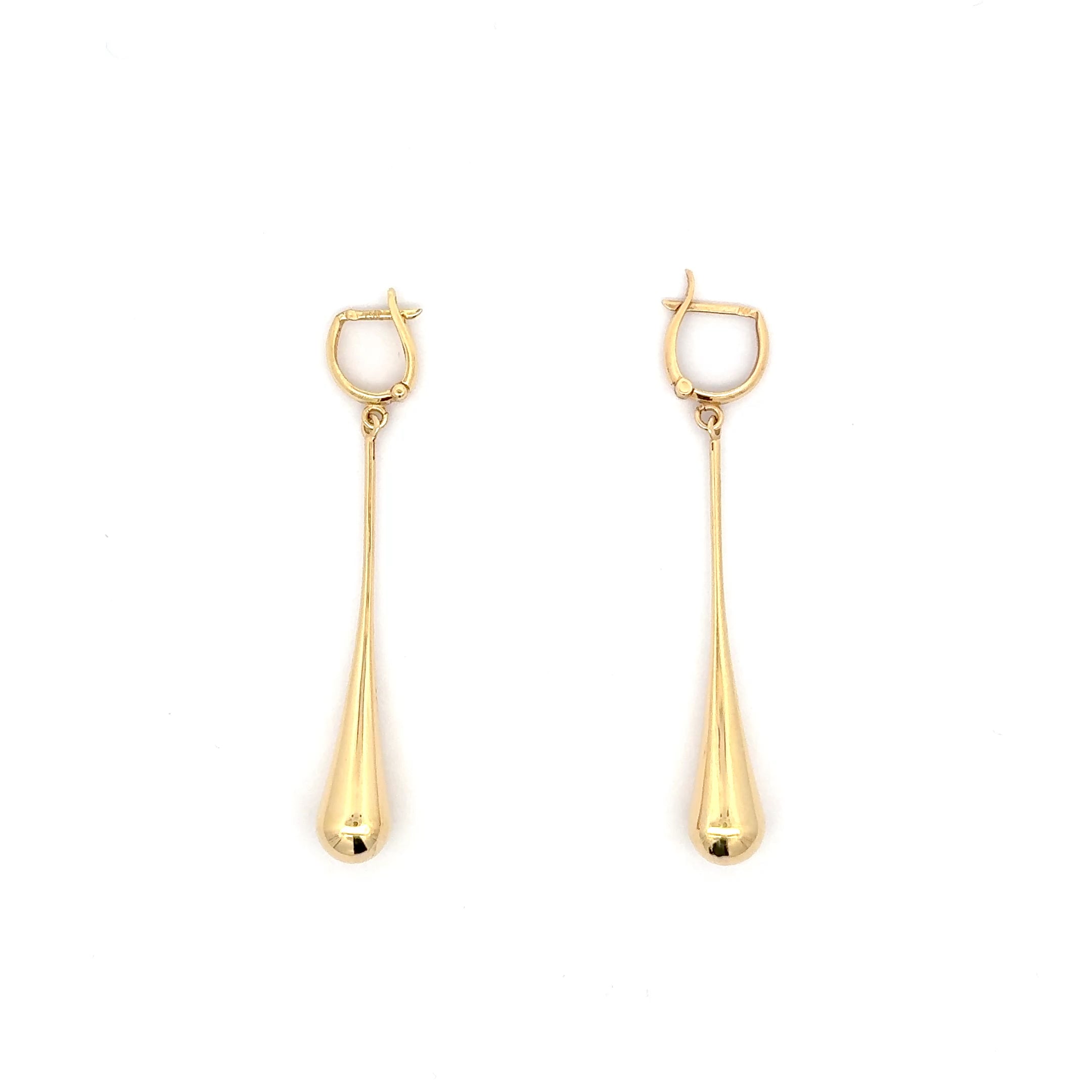 Yellow Gold Sleek Teardrop Dangle Earrings