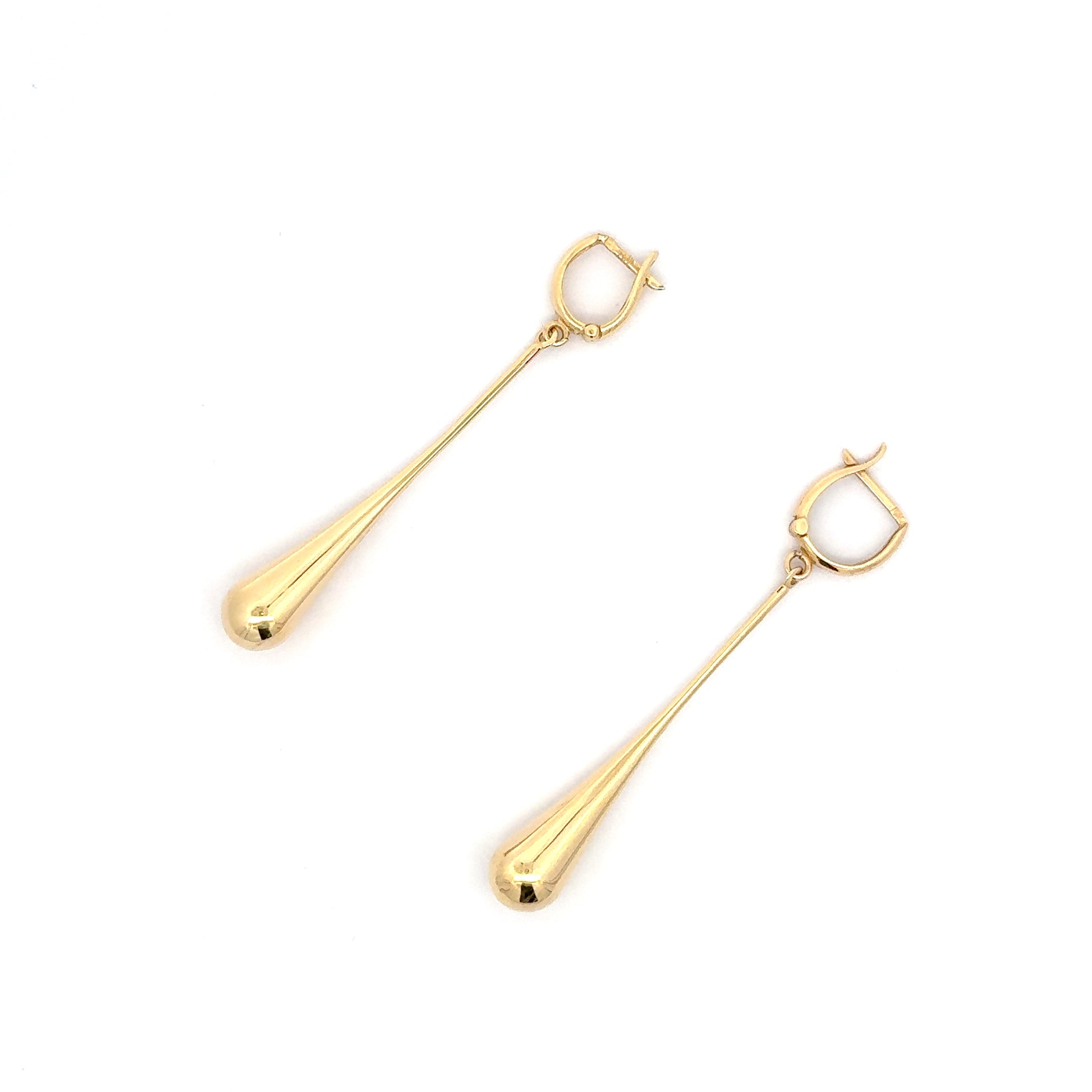 Yellow Gold Sleek Teardrop Dangle Earrings