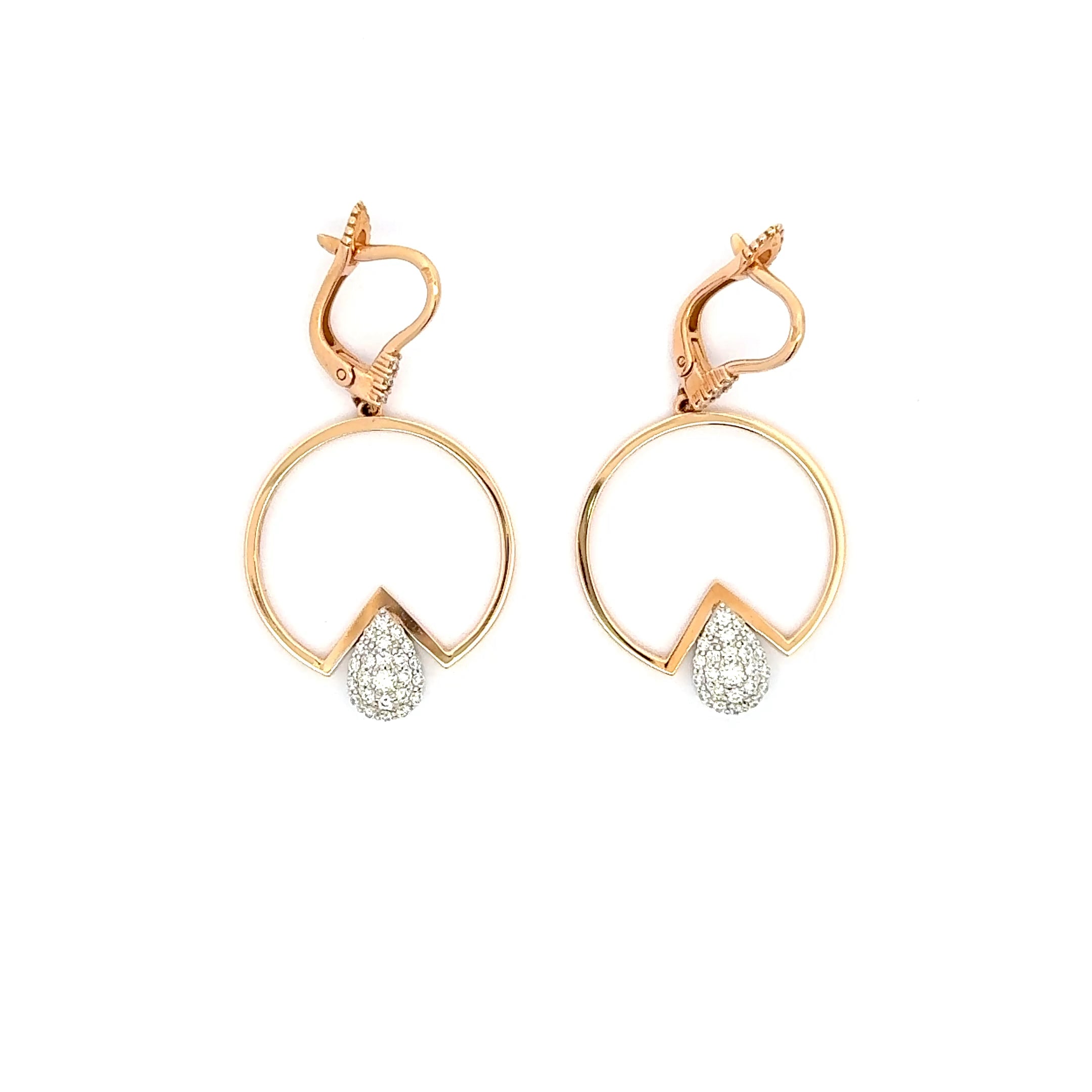 Rose Gold Dangle Earrings with Pear Cut Diamond