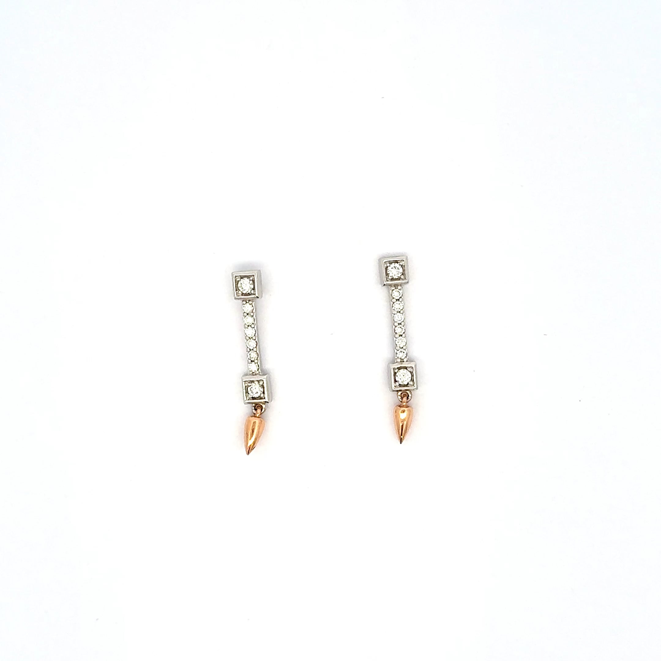 Rose Gold Dangle Earrings with Round Brilliant Diamonds