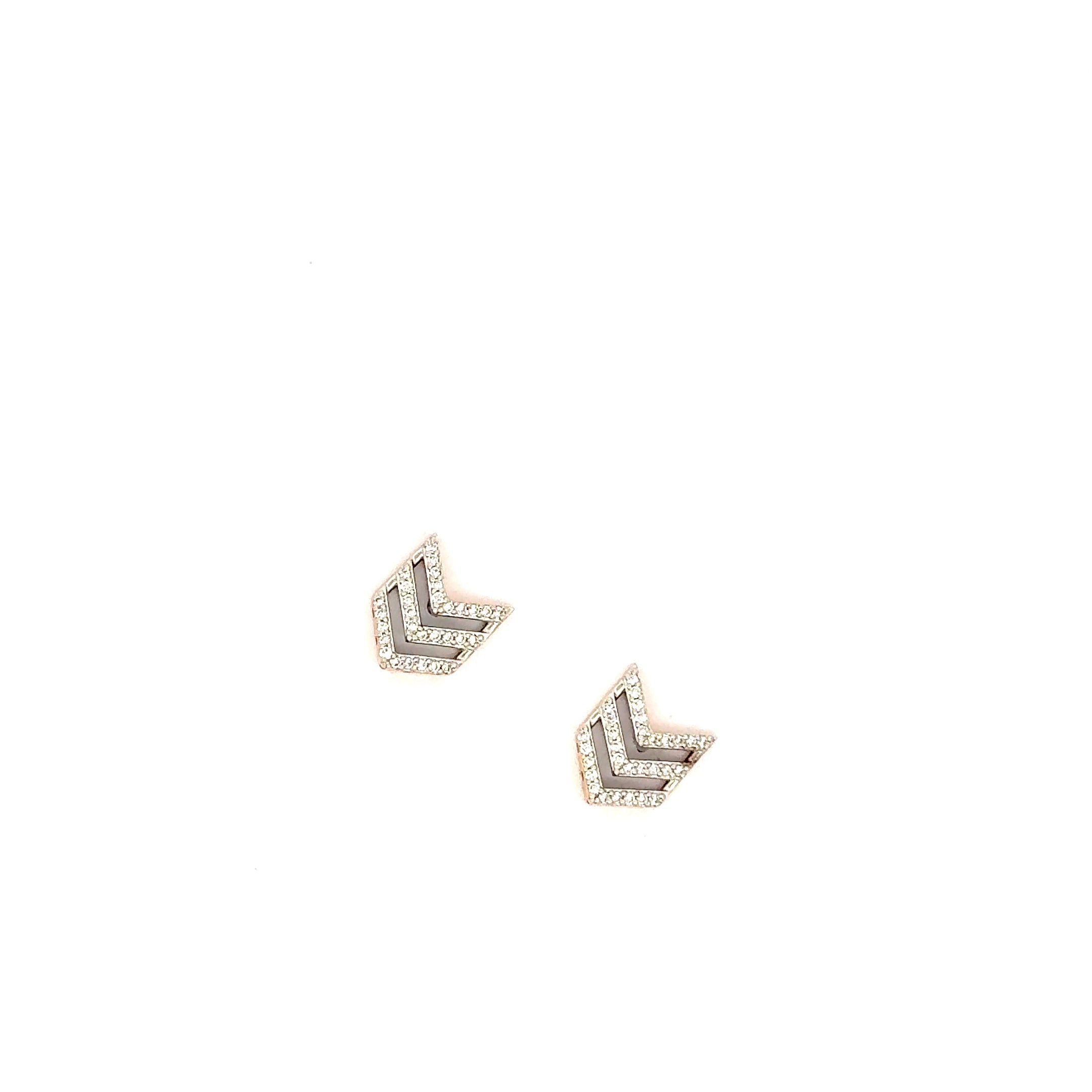 Yellow Gold Chevron Stud Earrings with Brilliant Cut Diamonds