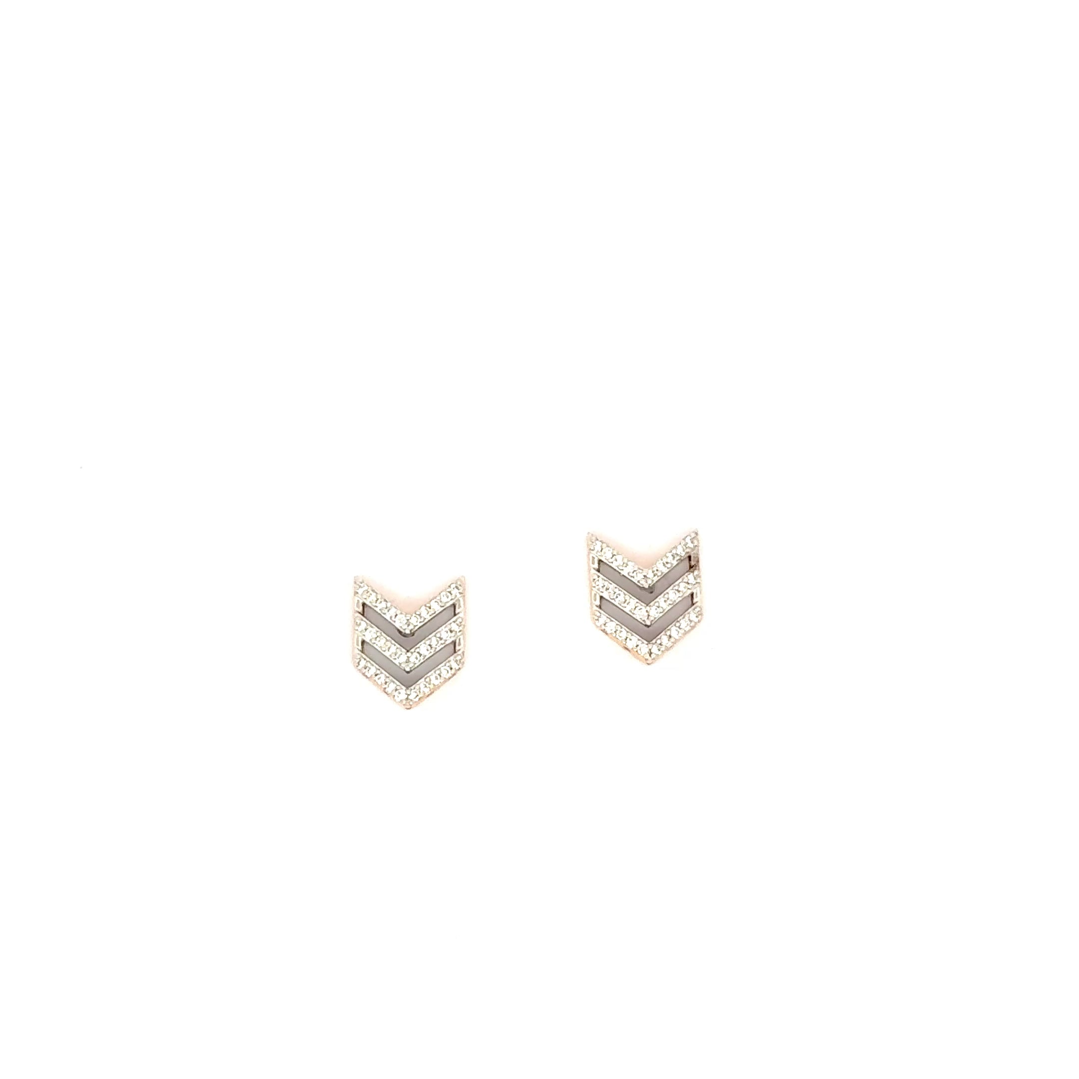 Yellow Gold Chevron Stud Earrings with Brilliant Cut Diamonds