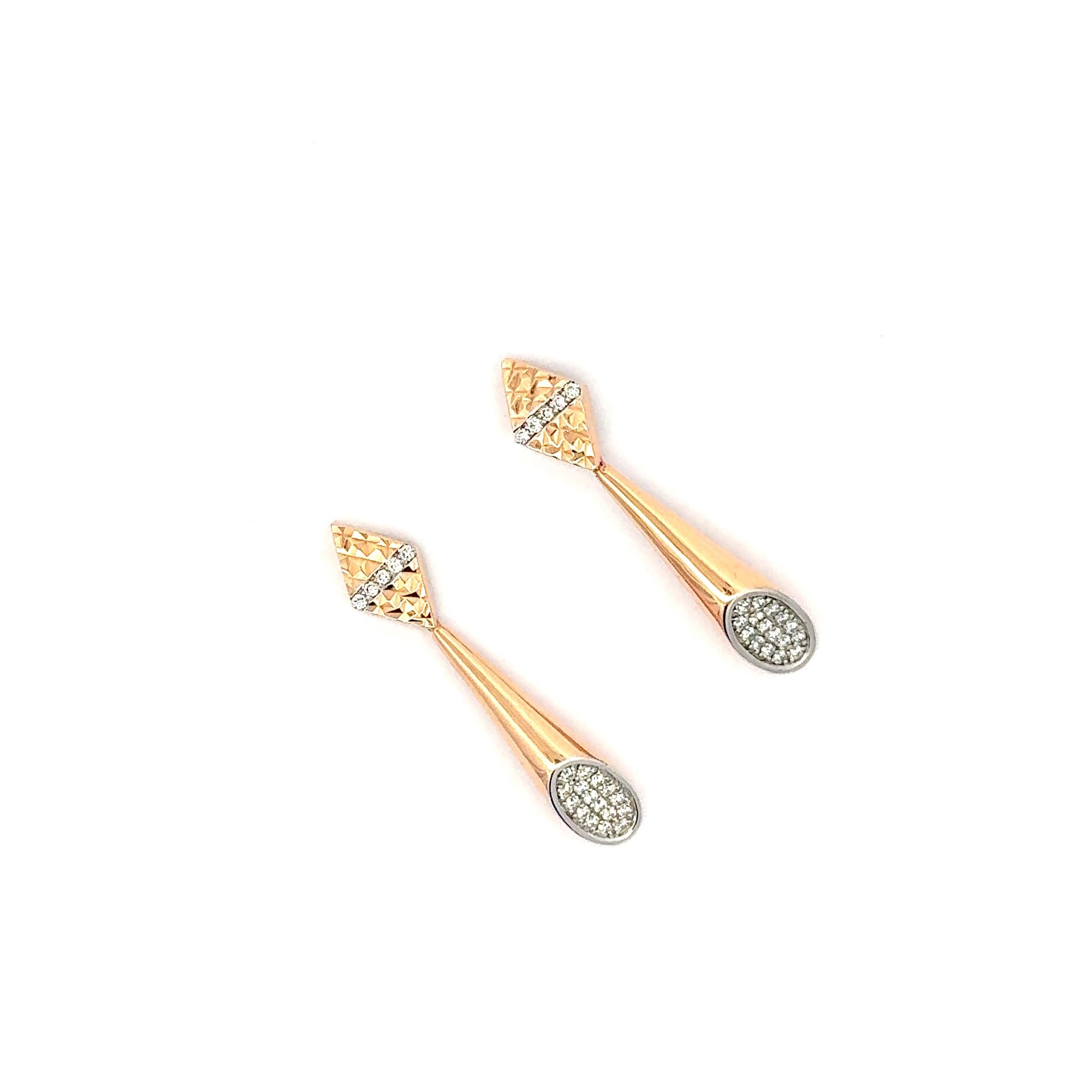 Rose Gold Dangle Earrings with Diamond Oval Accents