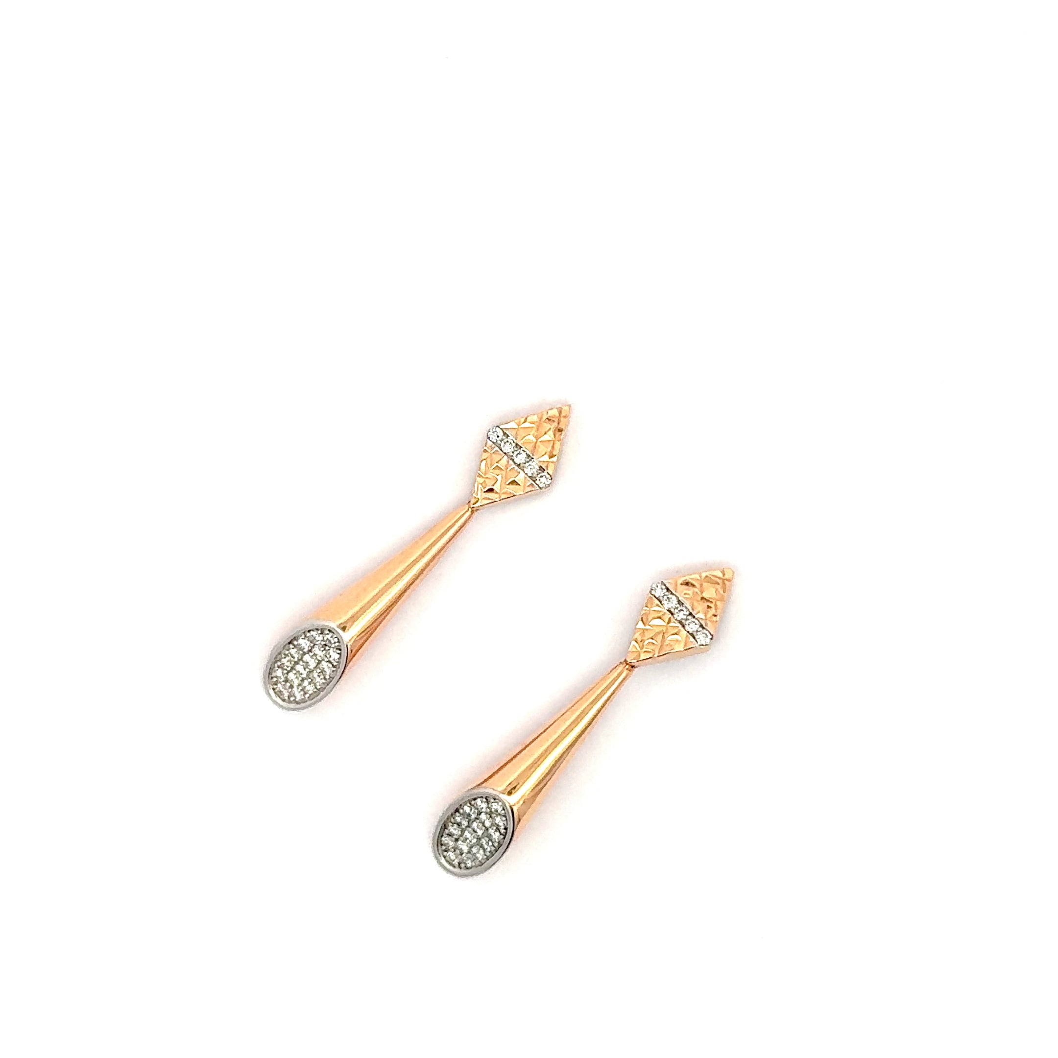 Rose Gold Dangle Earrings with Diamond Oval Accents