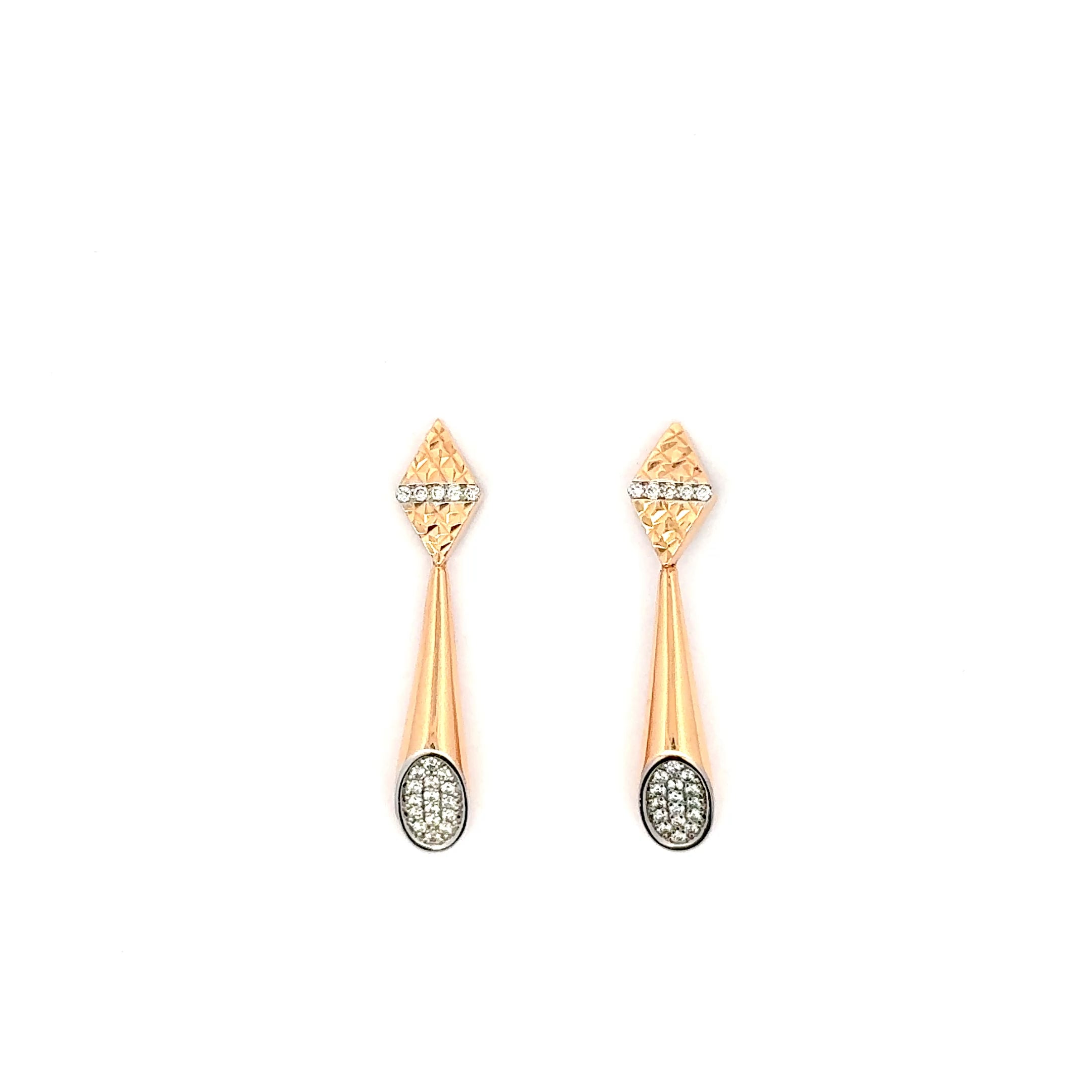 Rose Gold Dangle Earrings with Diamond Oval Accents