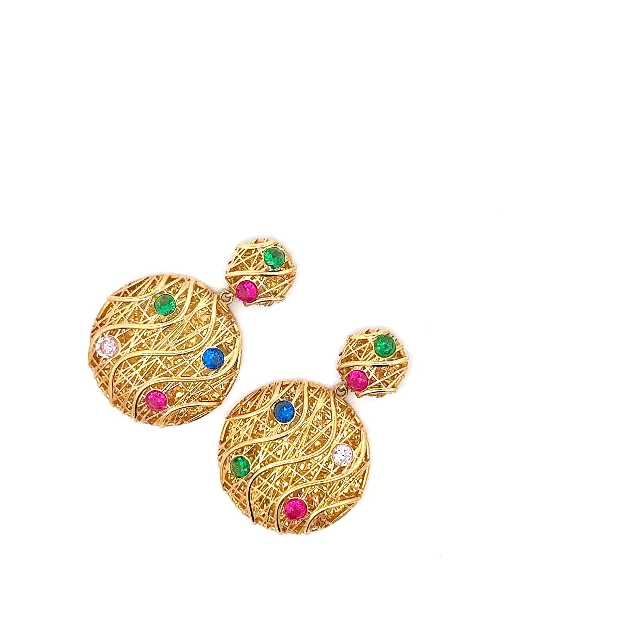 Dazzling Yellow Gold Filigree Dangle Earrings with Gemstone Accents