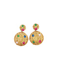 Dazzling Yellow Gold Filigree Dangle Earrings with Gemstone Accents