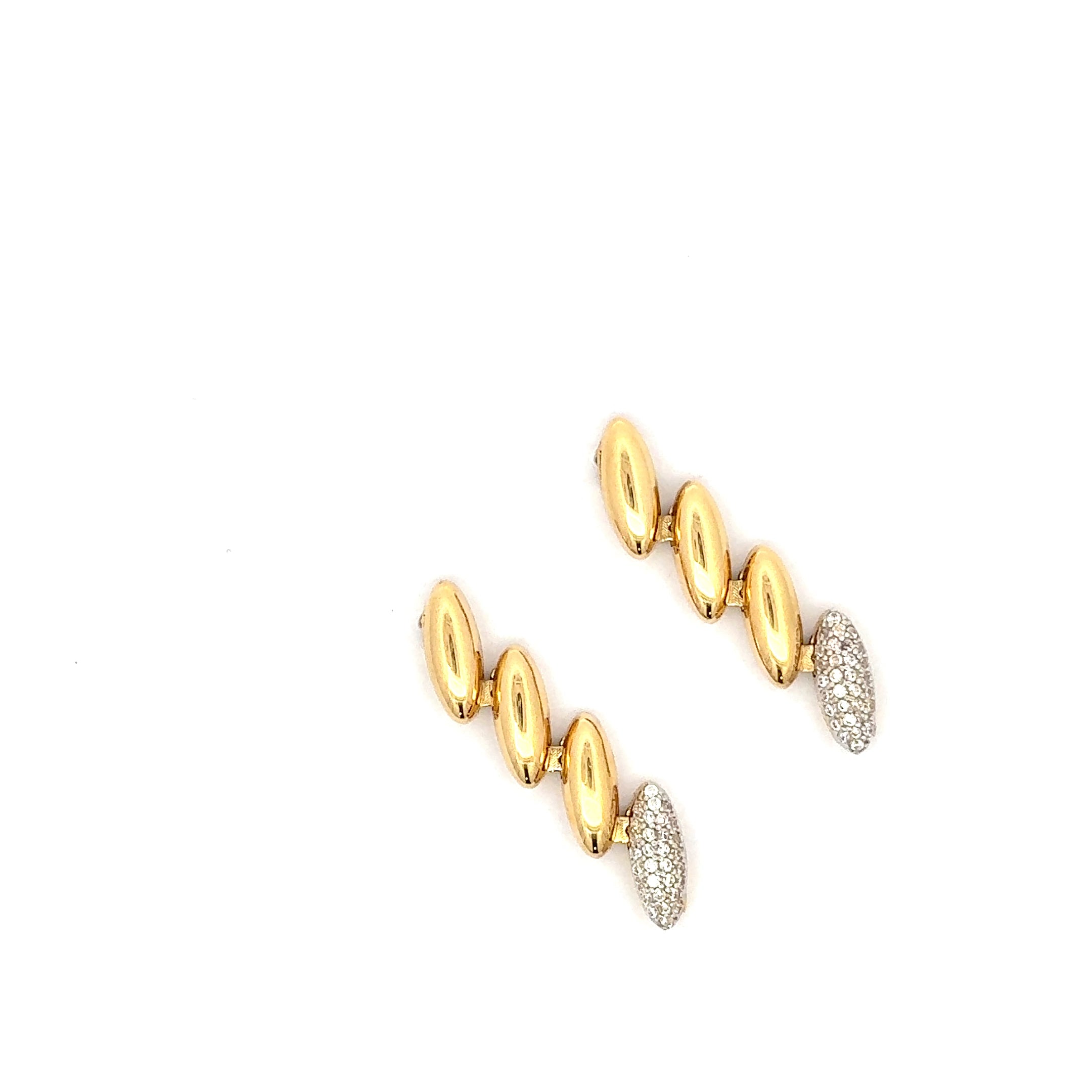 Yellow Gold Dangle Earrings with Brilliant Cut Diamond Pave
