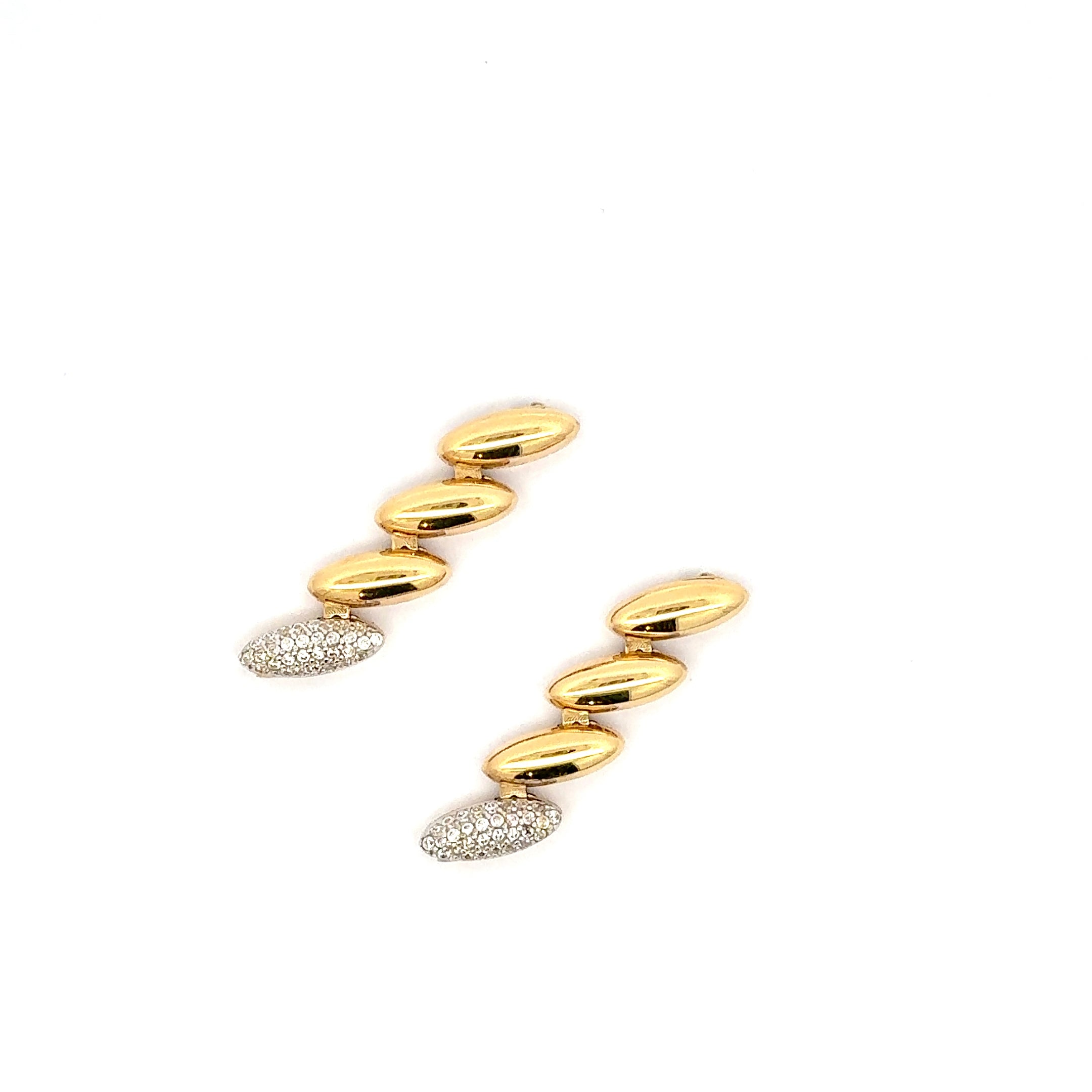 Yellow Gold Dangle Earrings with Brilliant Cut Diamond Pave