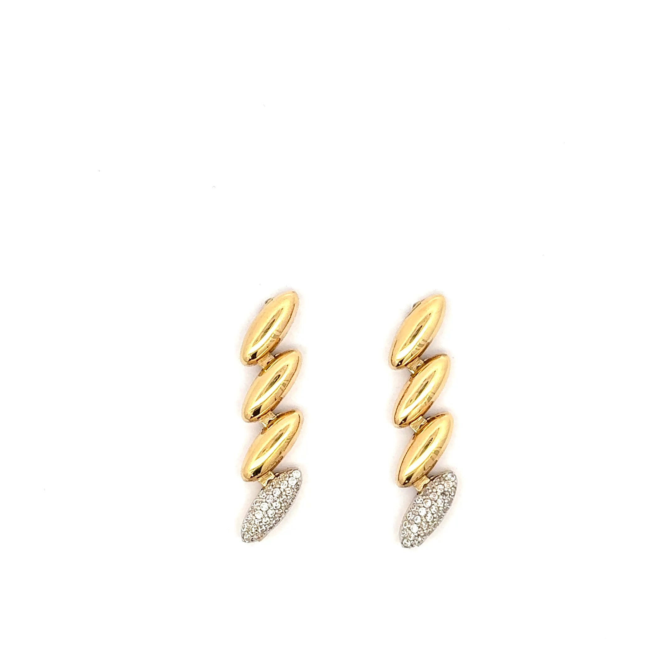 Yellow Gold Dangle Earrings with Brilliant Cut Diamond Pave