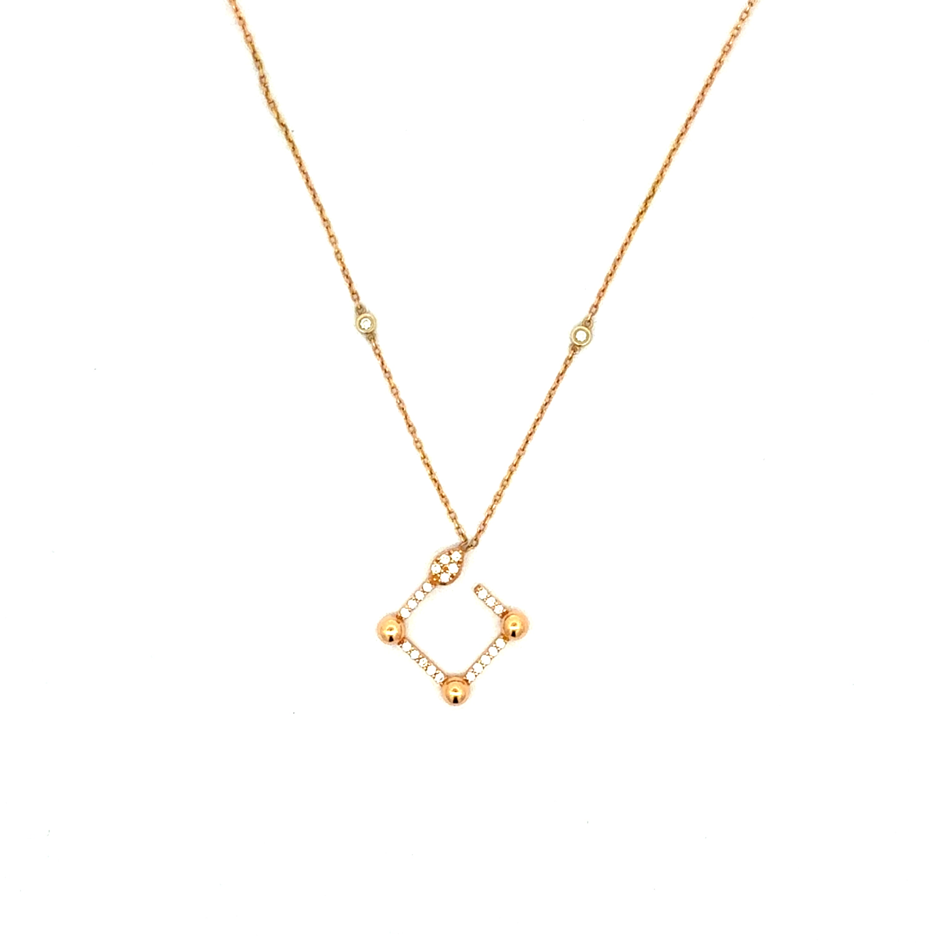 Rose Gold Chain Necklace with Diamond-Accented Rhombus Pendant