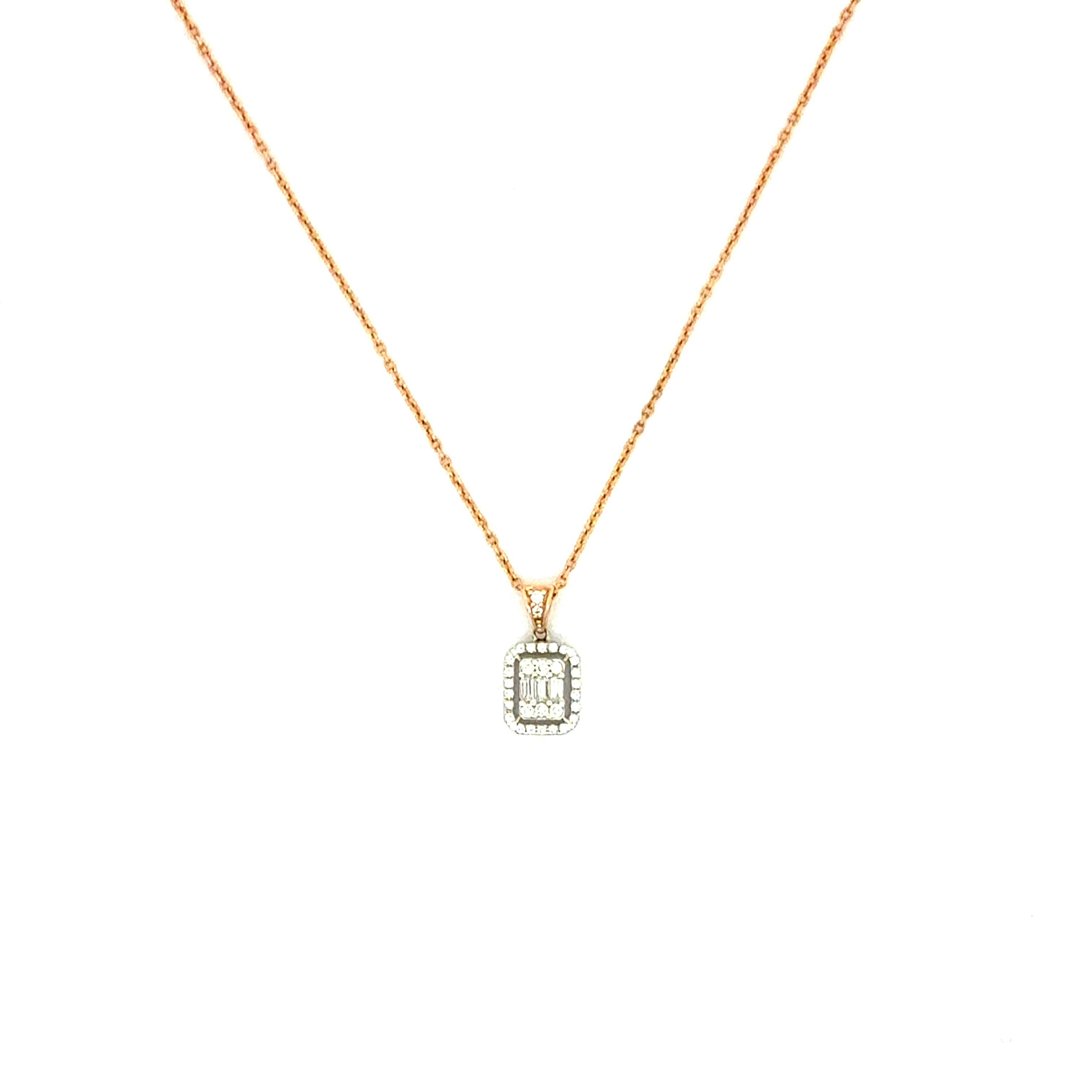 Rose Gold Diamond Emerald-Cut Pendant Necklace