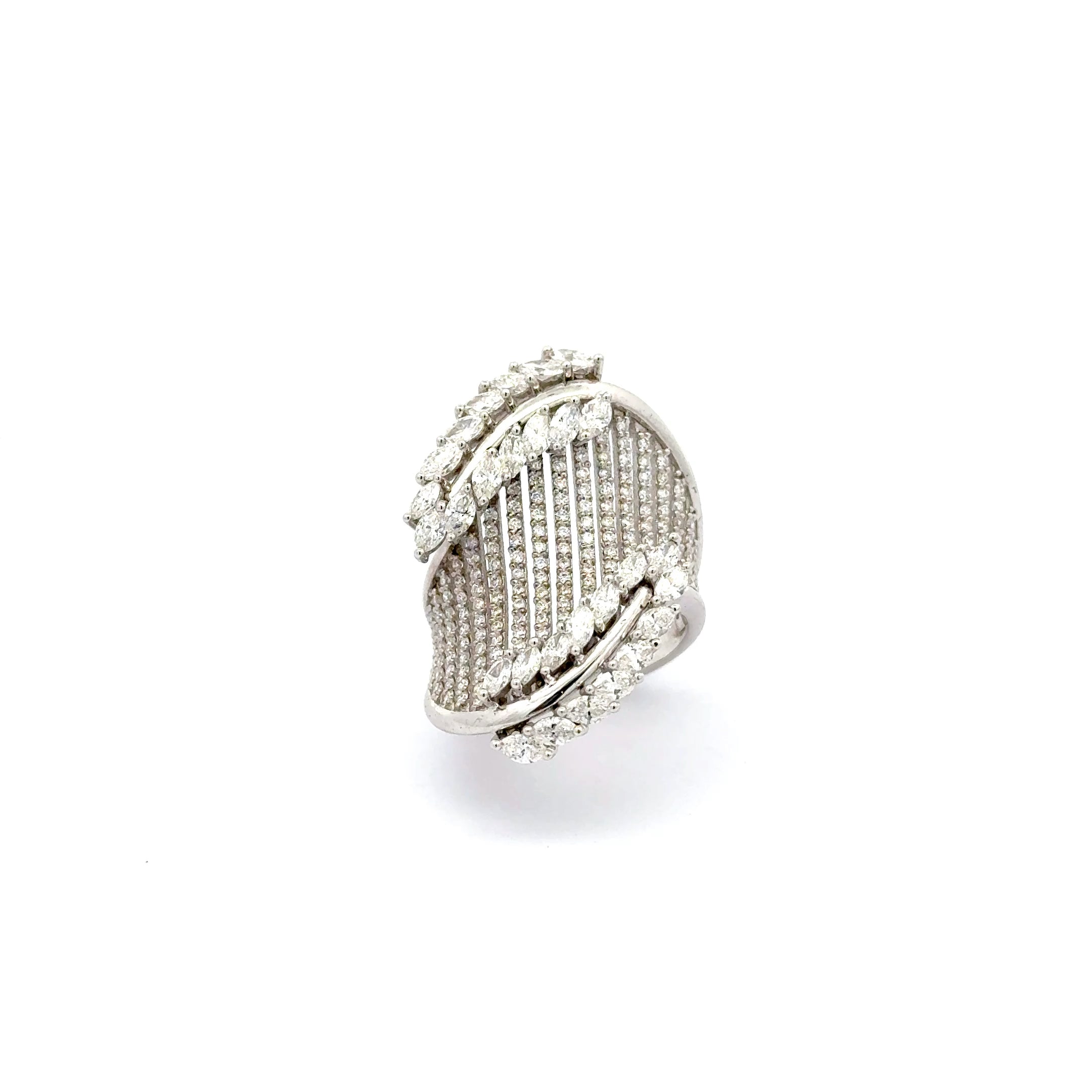 White Gold over Silver Cocktail Ring with Marquise Cut Diamonds