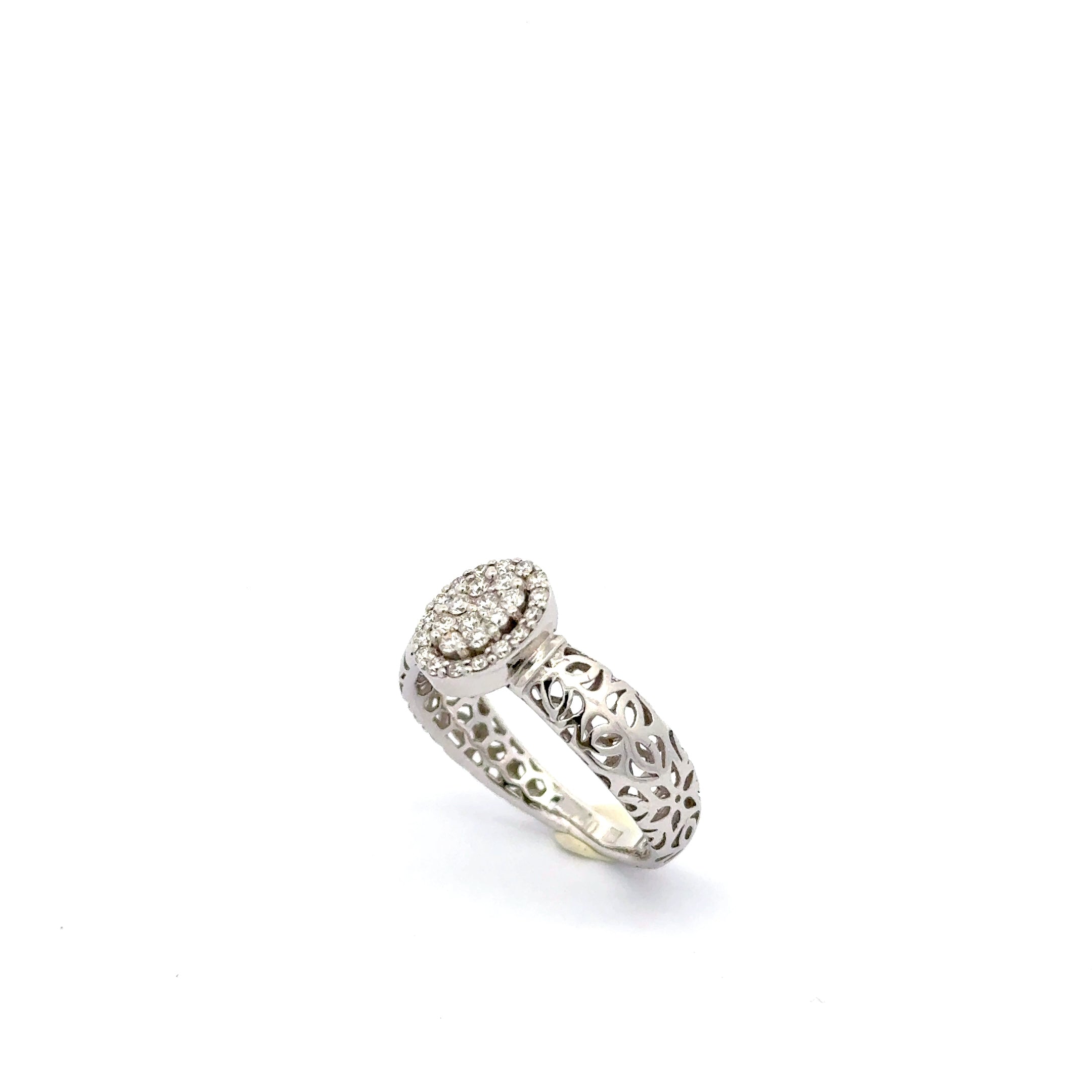 Diamond Cluster Ring in White Gold with Ornate Band