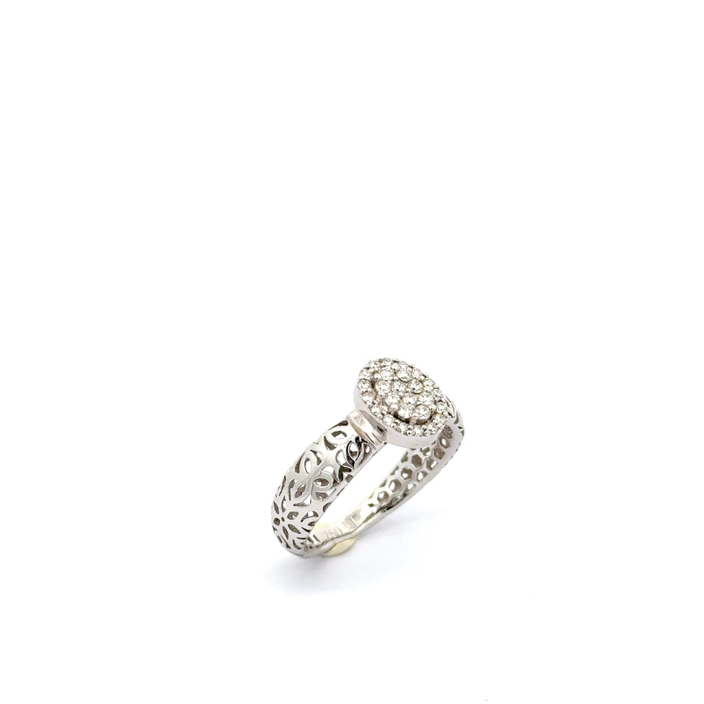Diamond Cluster Ring in White Gold with Ornate Band