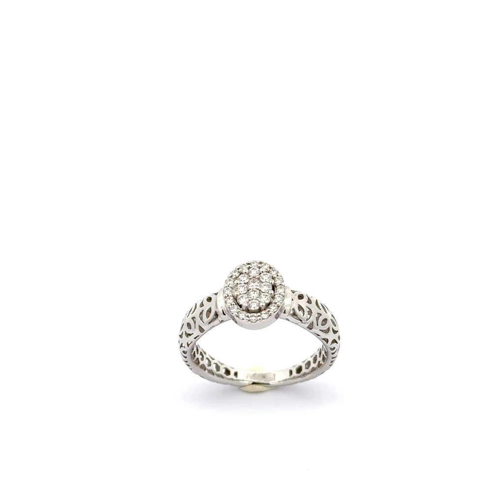 Diamond Cluster Ring in White Gold with Ornate Band