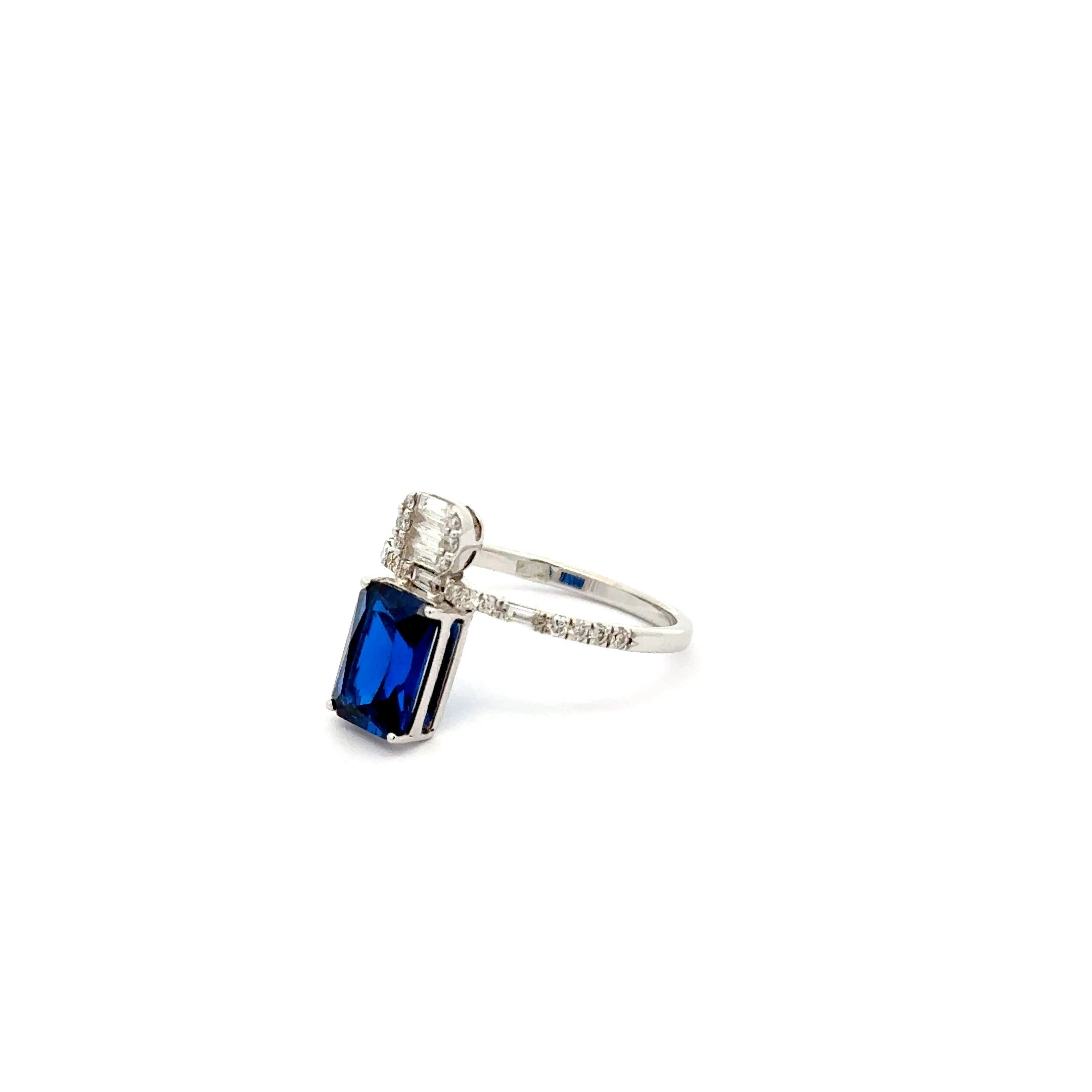White Gold  Ring with Emerald Cut Blue Sapphire