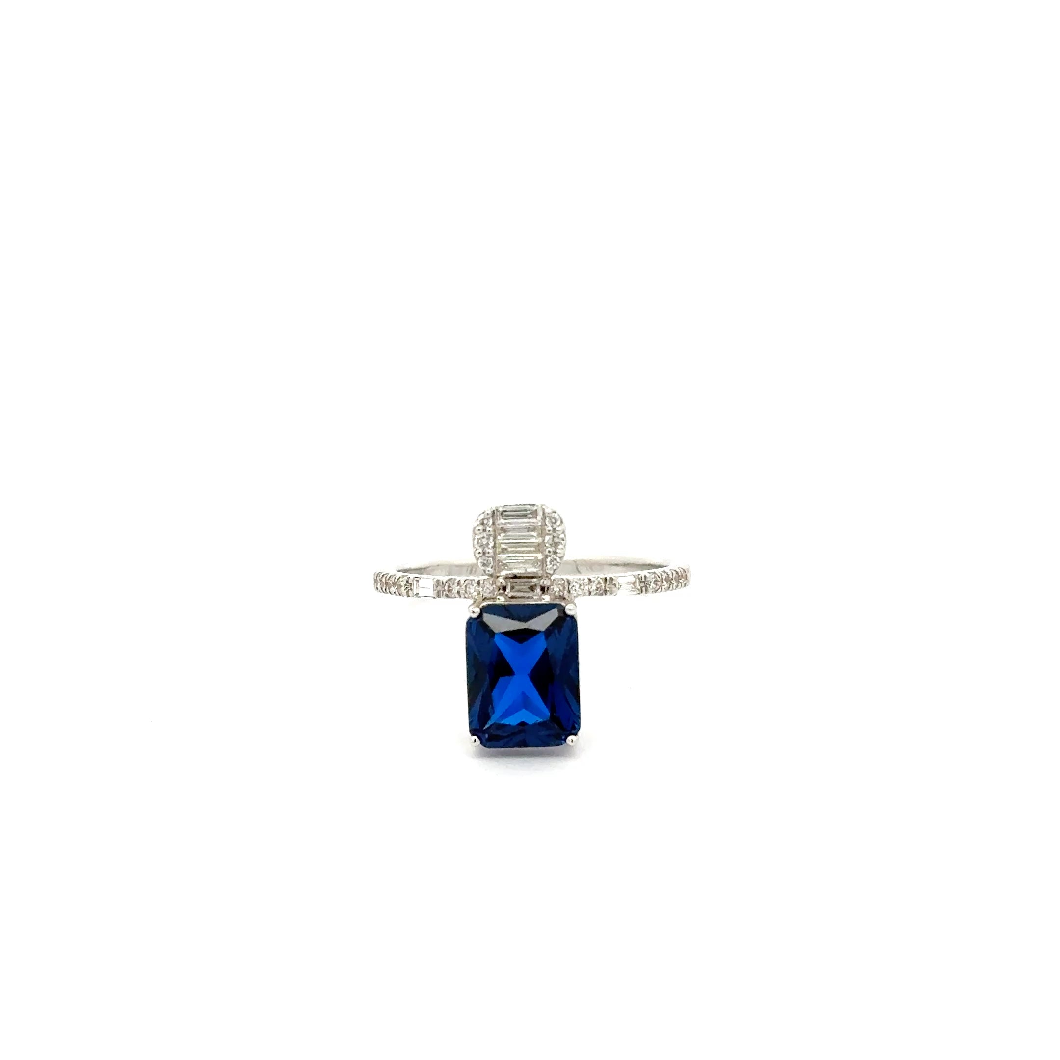 White Gold  Ring with Emerald Cut Blue Sapphire