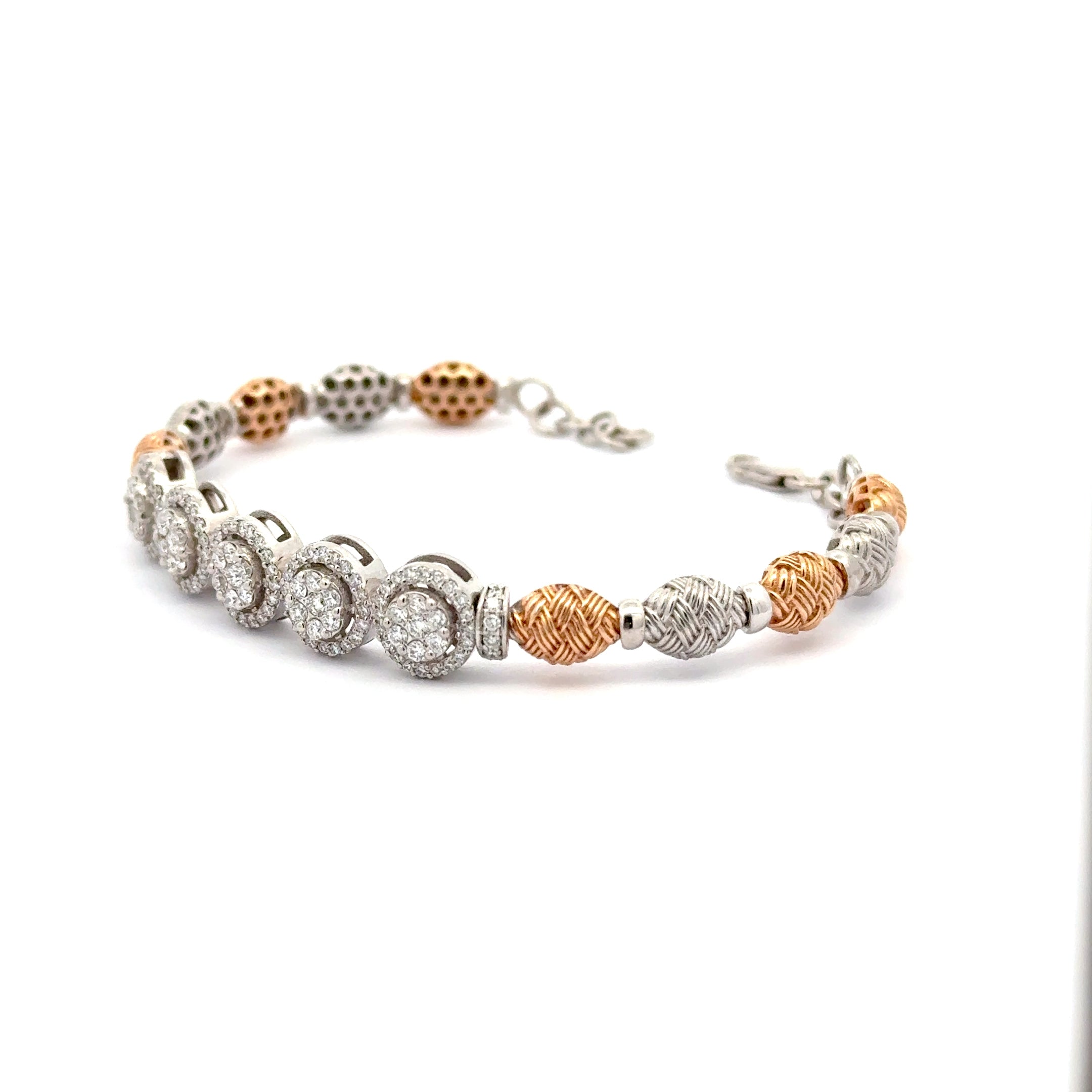 Two Tone Chain Bracelet with Round Brilliant Cut Diamonds in Silver and Rose Gold