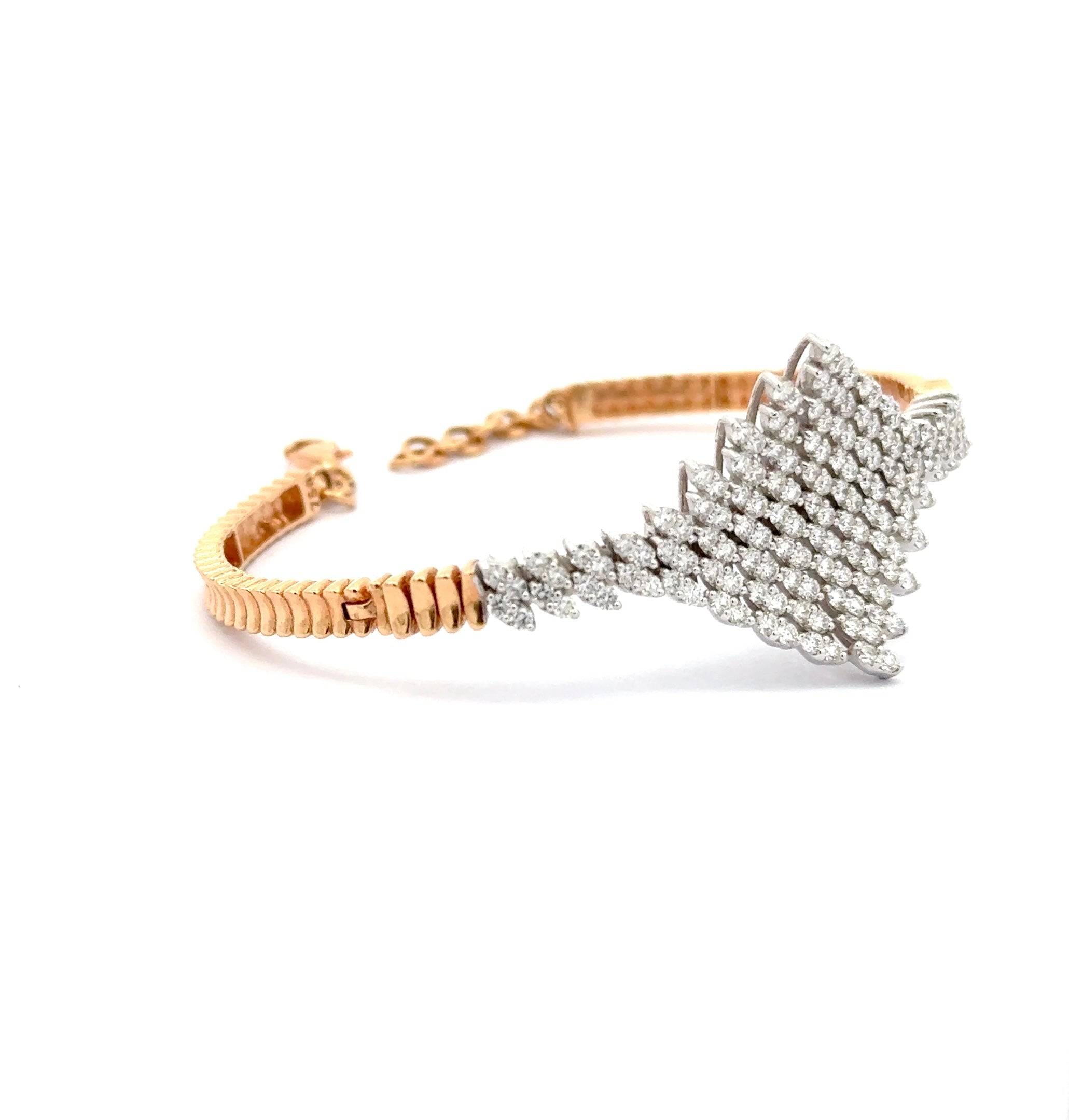 Rose Gold Bangle Bracelet with Round Brilliant Cut Diamonds
