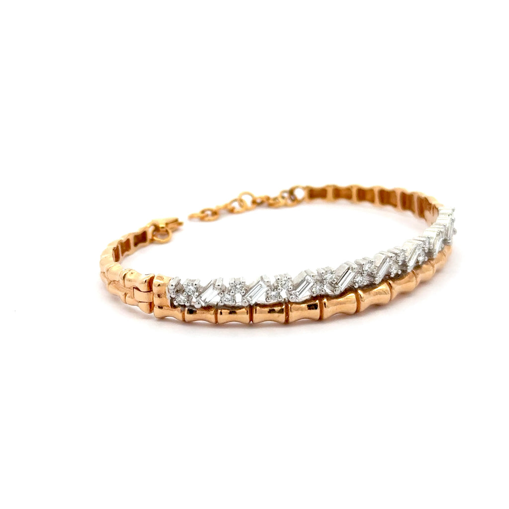 Rose Gold Chain Bracelet with Baguette Cut Diamond Accent