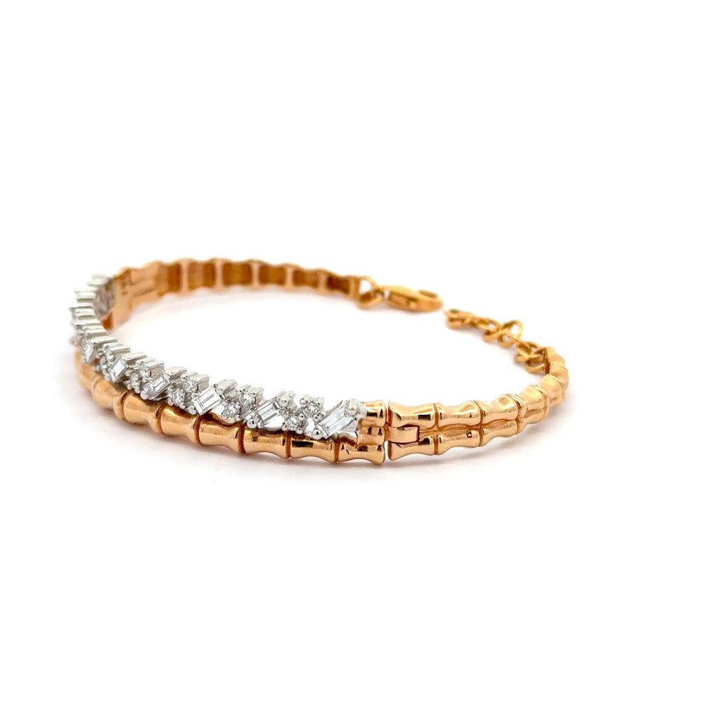 Rose Gold Chain Bracelet with Baguette Cut Diamond Accent