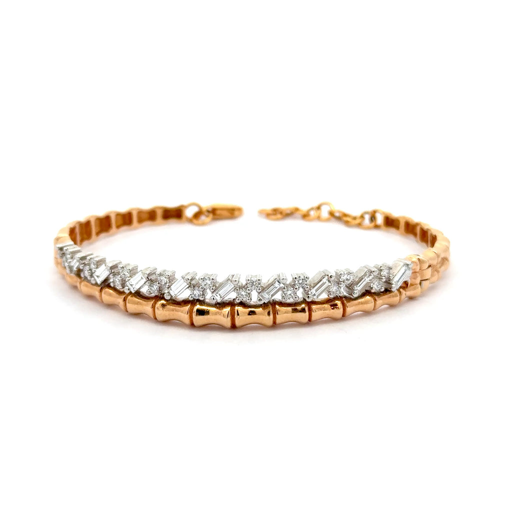 Rose Gold Chain Bracelet with Baguette Cut Diamond Accent