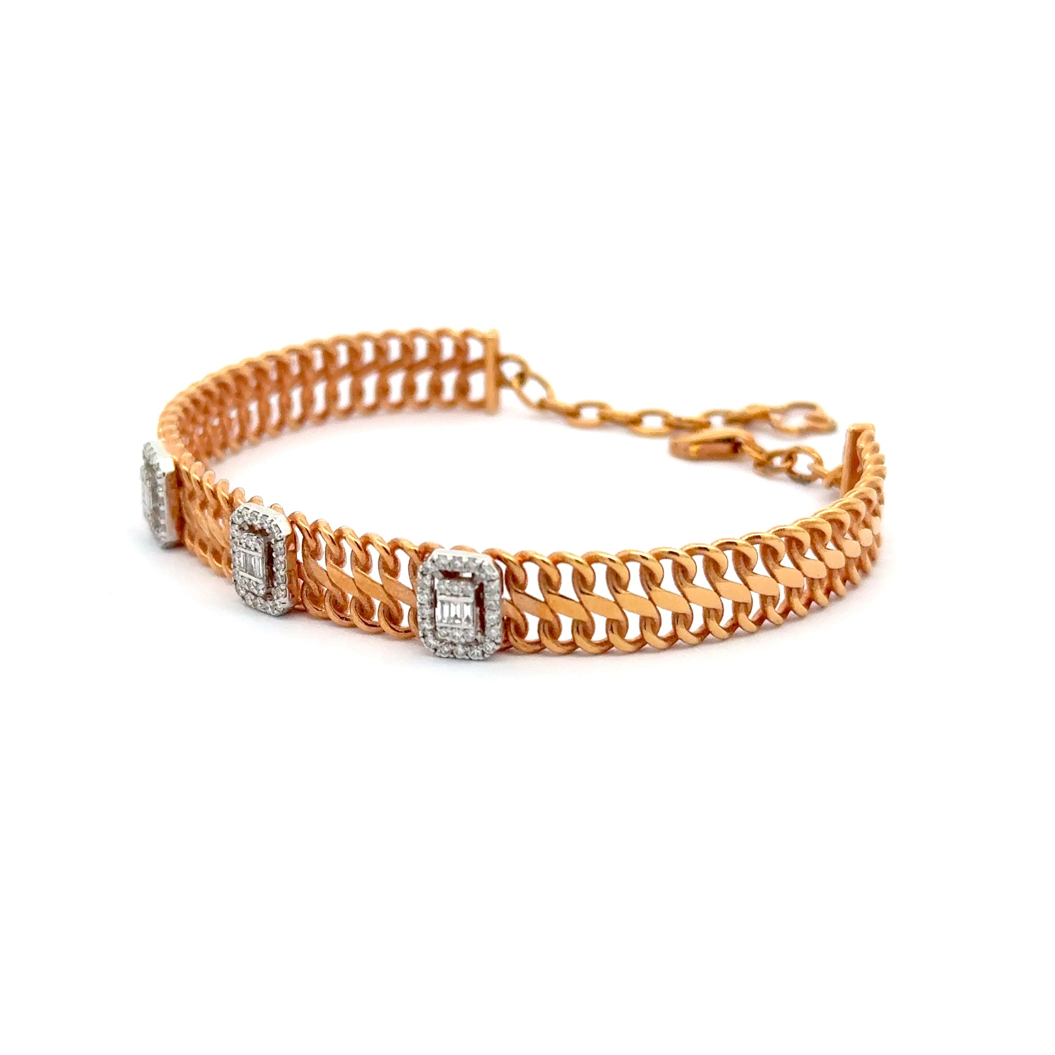 Rose Gold Chain Bracelet with Emerald-Cut Diamond Accents