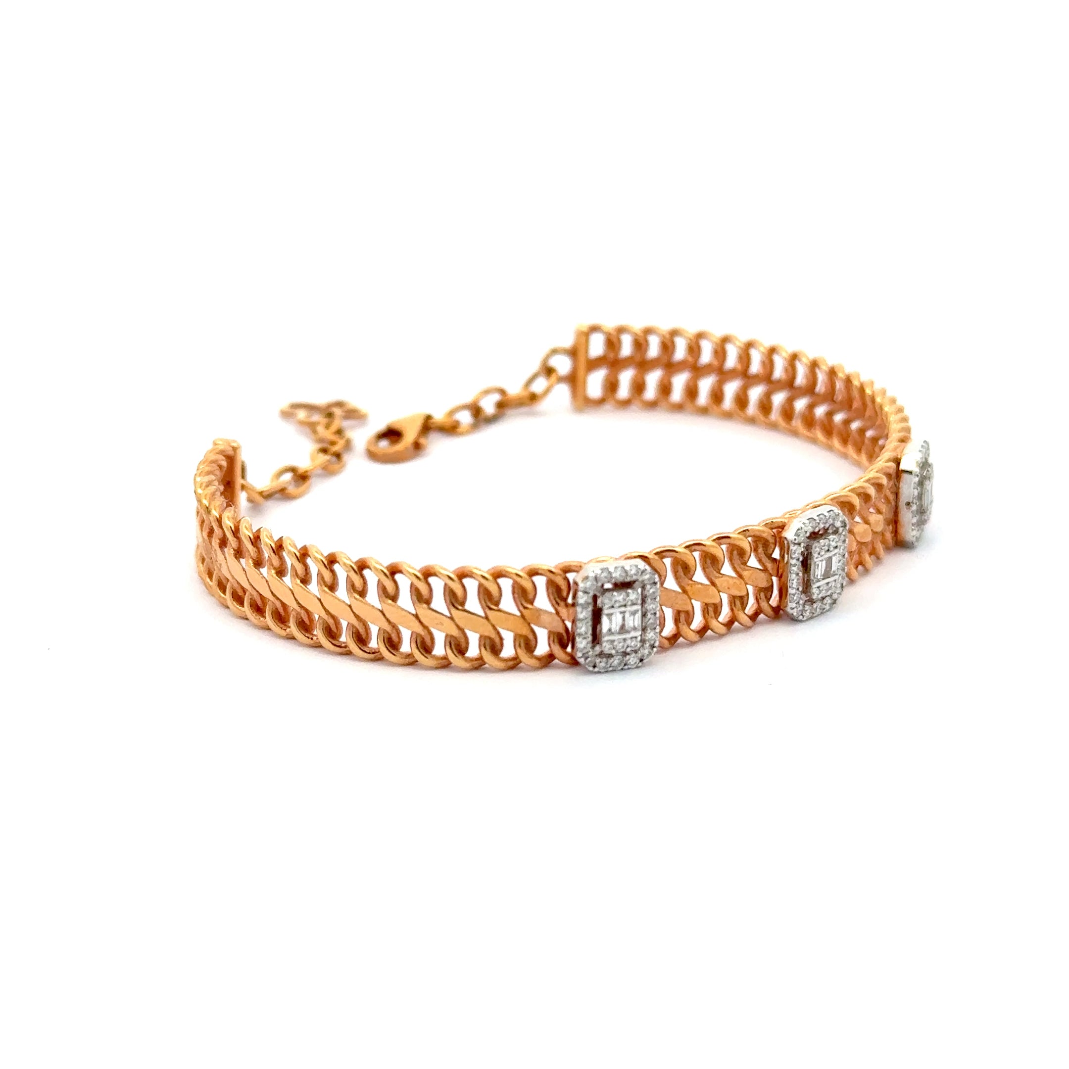 Rose Gold Chain Bracelet with Emerald-Cut Diamond Accents