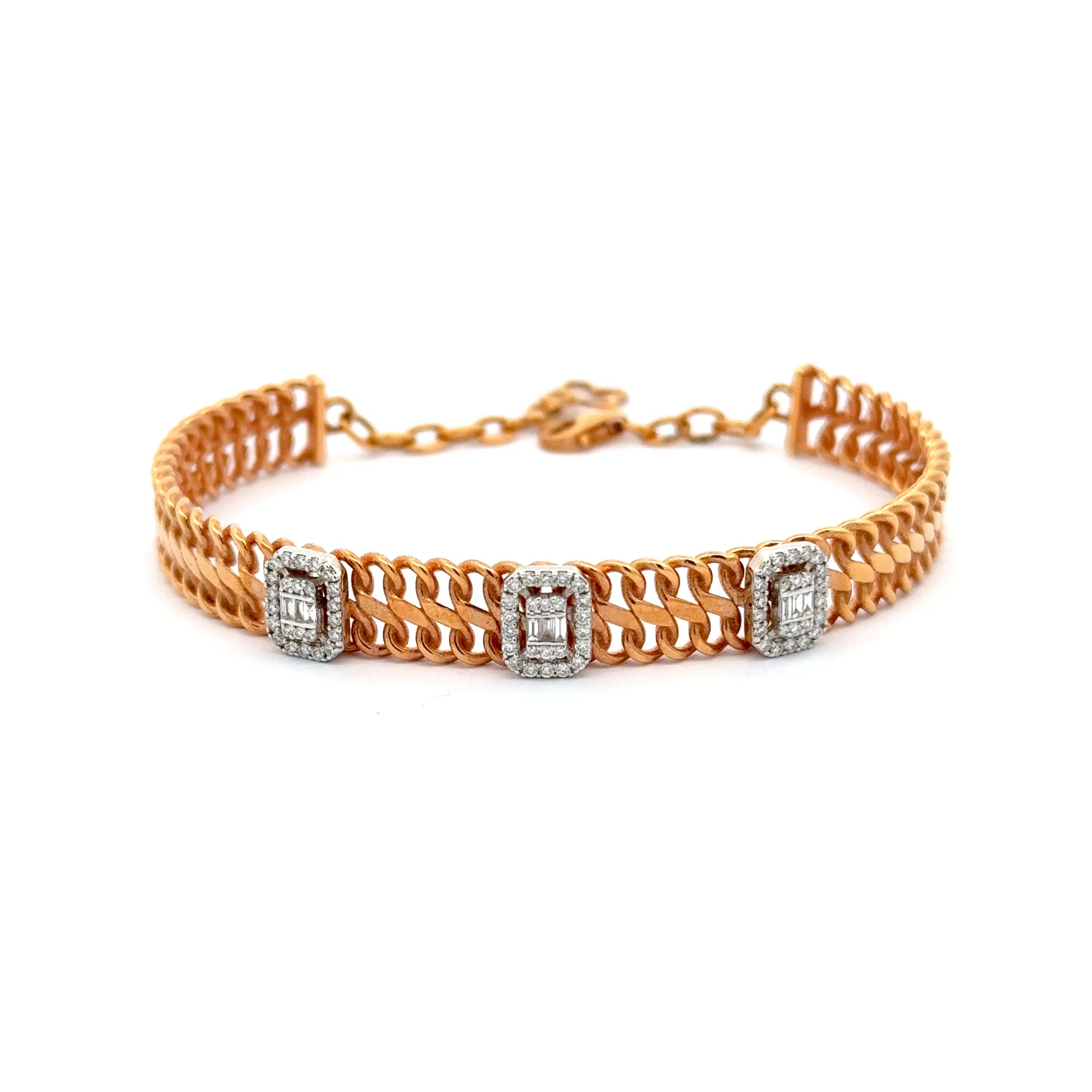 Rose Gold Chain Bracelet with Emerald-Cut Diamond Accents