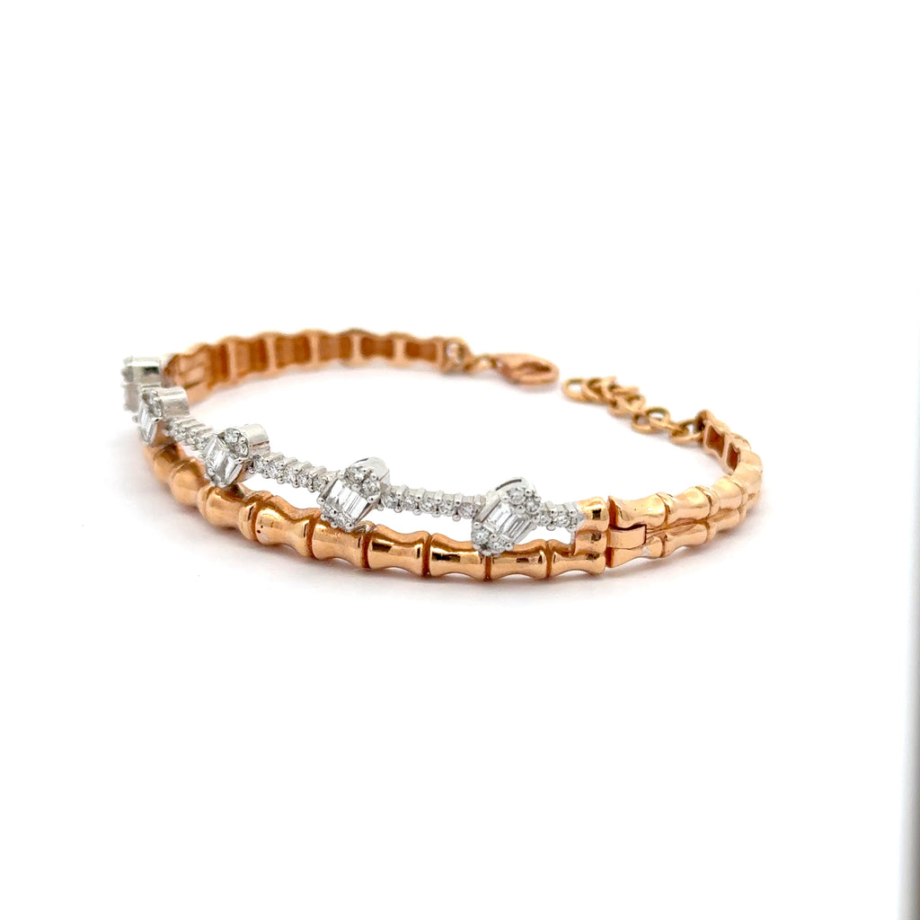 Rose Gold Chain Bracelet with Emerald Cut Diamond Accents