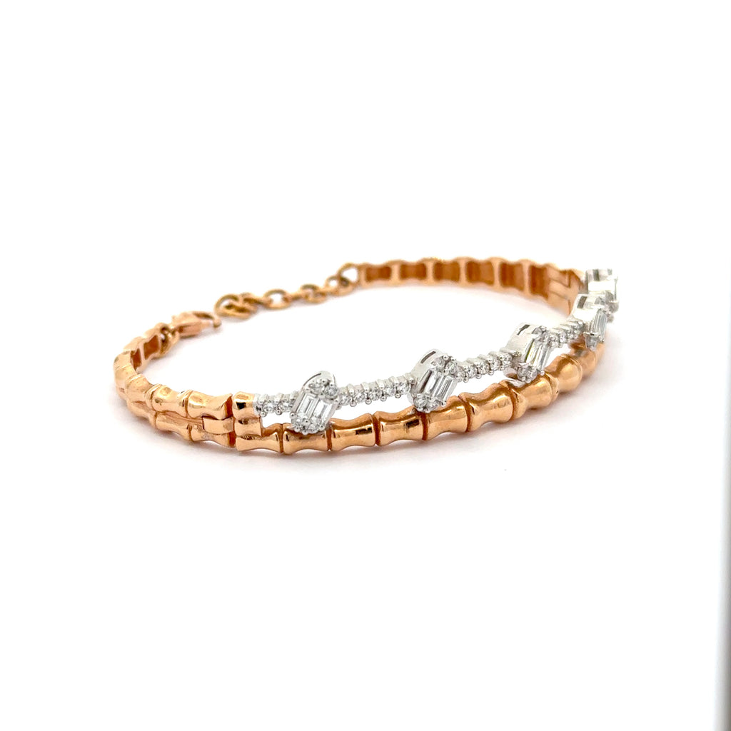 Rose Gold Chain Bracelet with Emerald Cut Diamond Accents