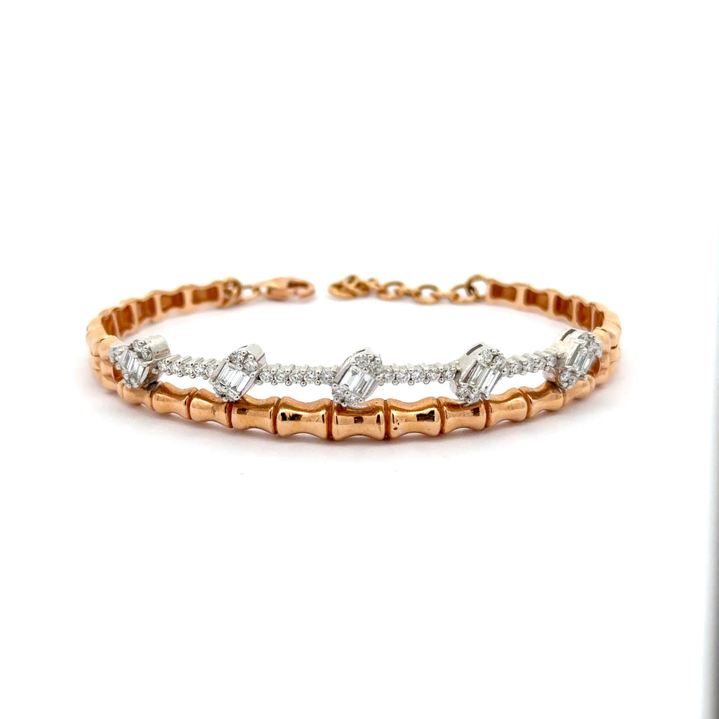 Rose Gold Chain Bracelet with Emerald Cut Diamond Accents