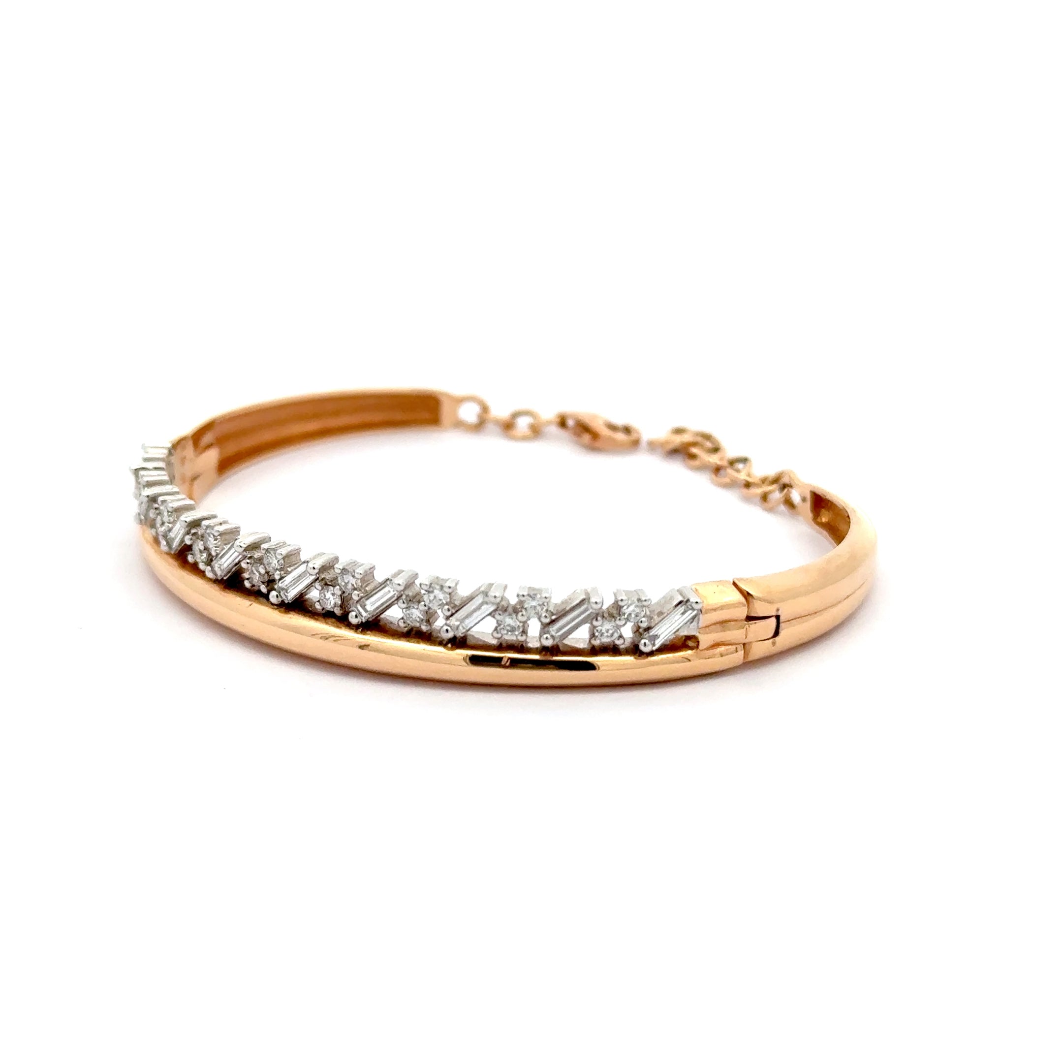 Rose Gold Bangle with Baguette Cut Diamonds