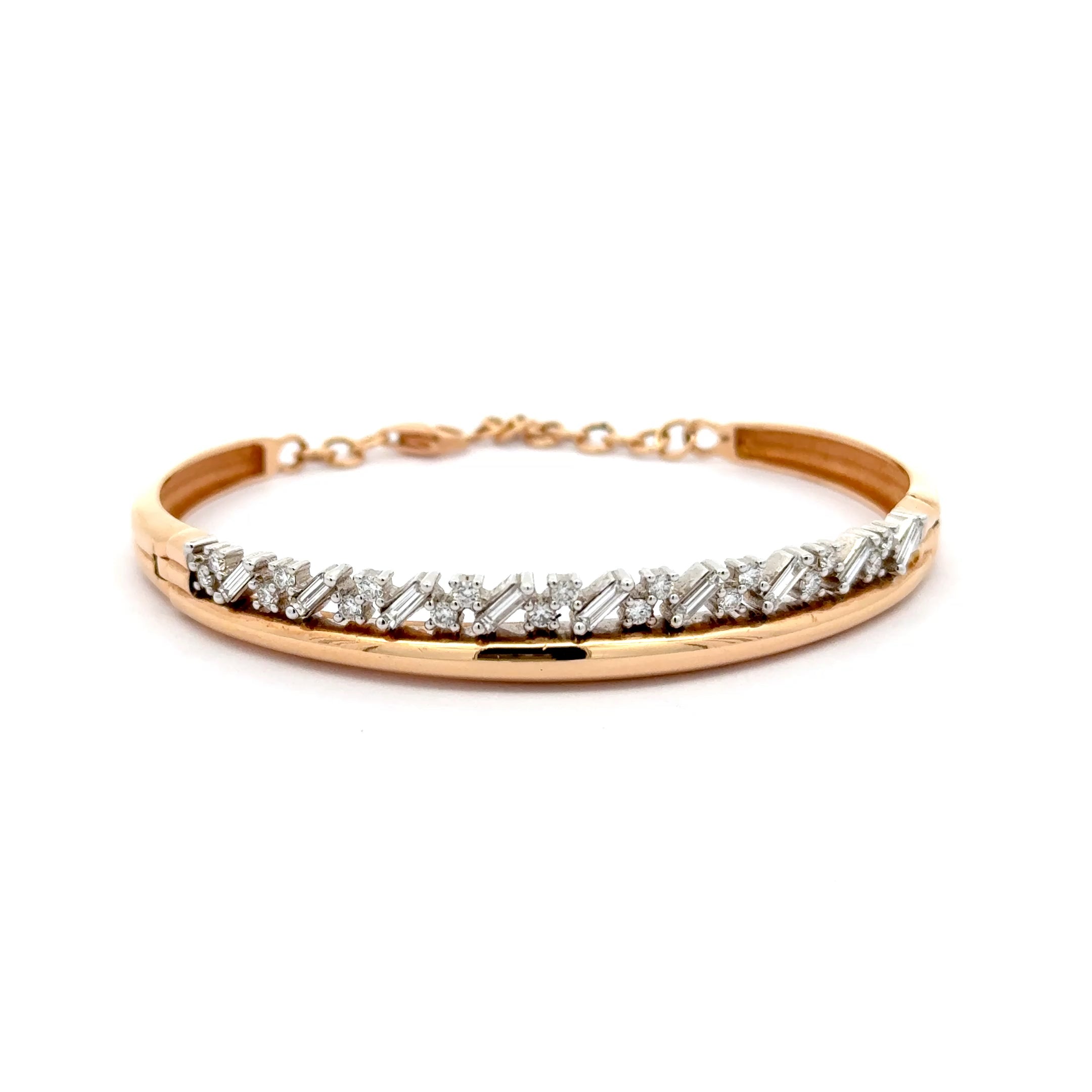 Rose Gold Bangle with Baguette Cut Diamonds