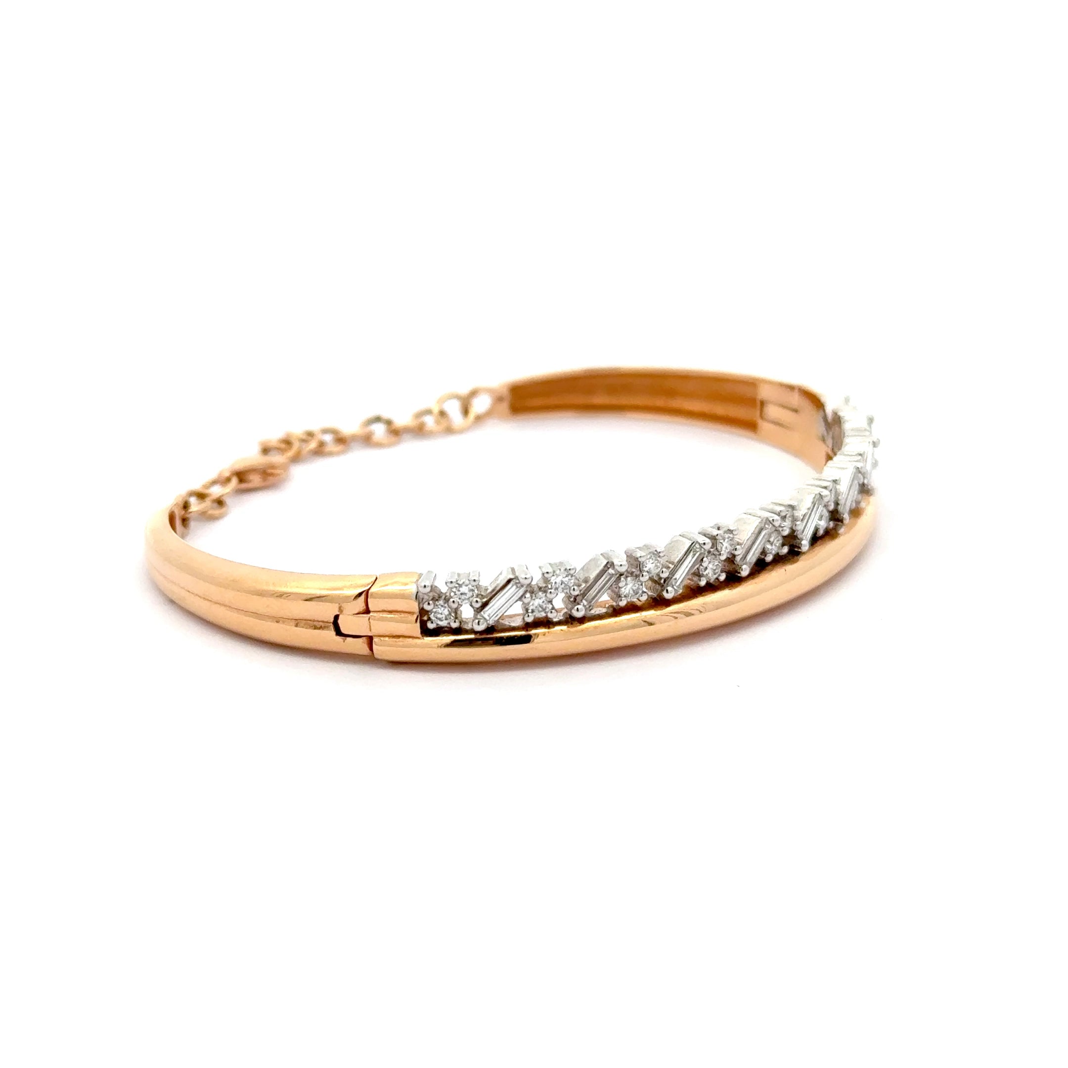 Rose Gold Bangle with Baguette Cut Diamonds