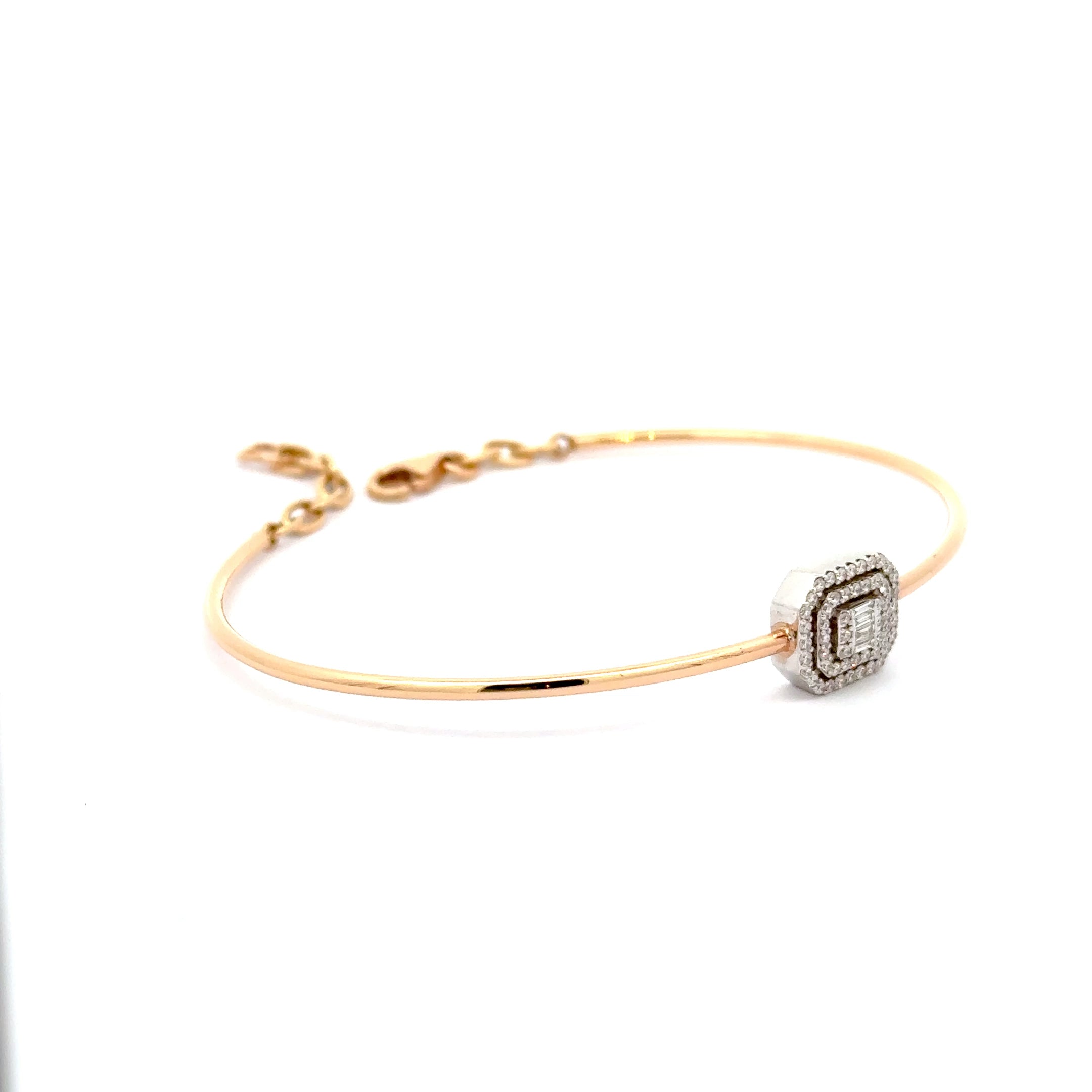 Rose Gold Bangle with Square Brilliant Cut Diamond Centrepiece